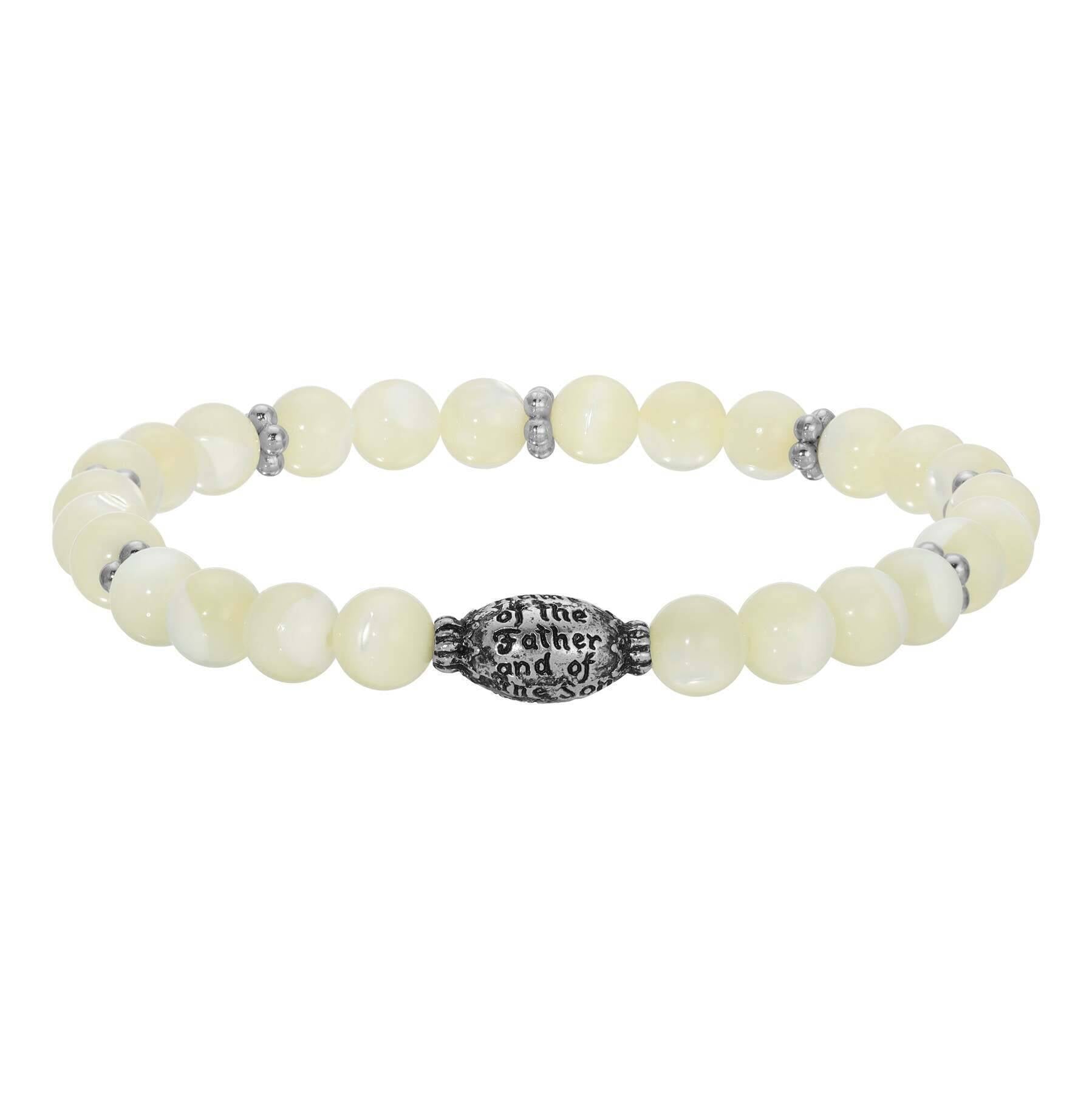 Symbols Of Faith Mother Of Pearl Prayer Bead Stretch Bracelet