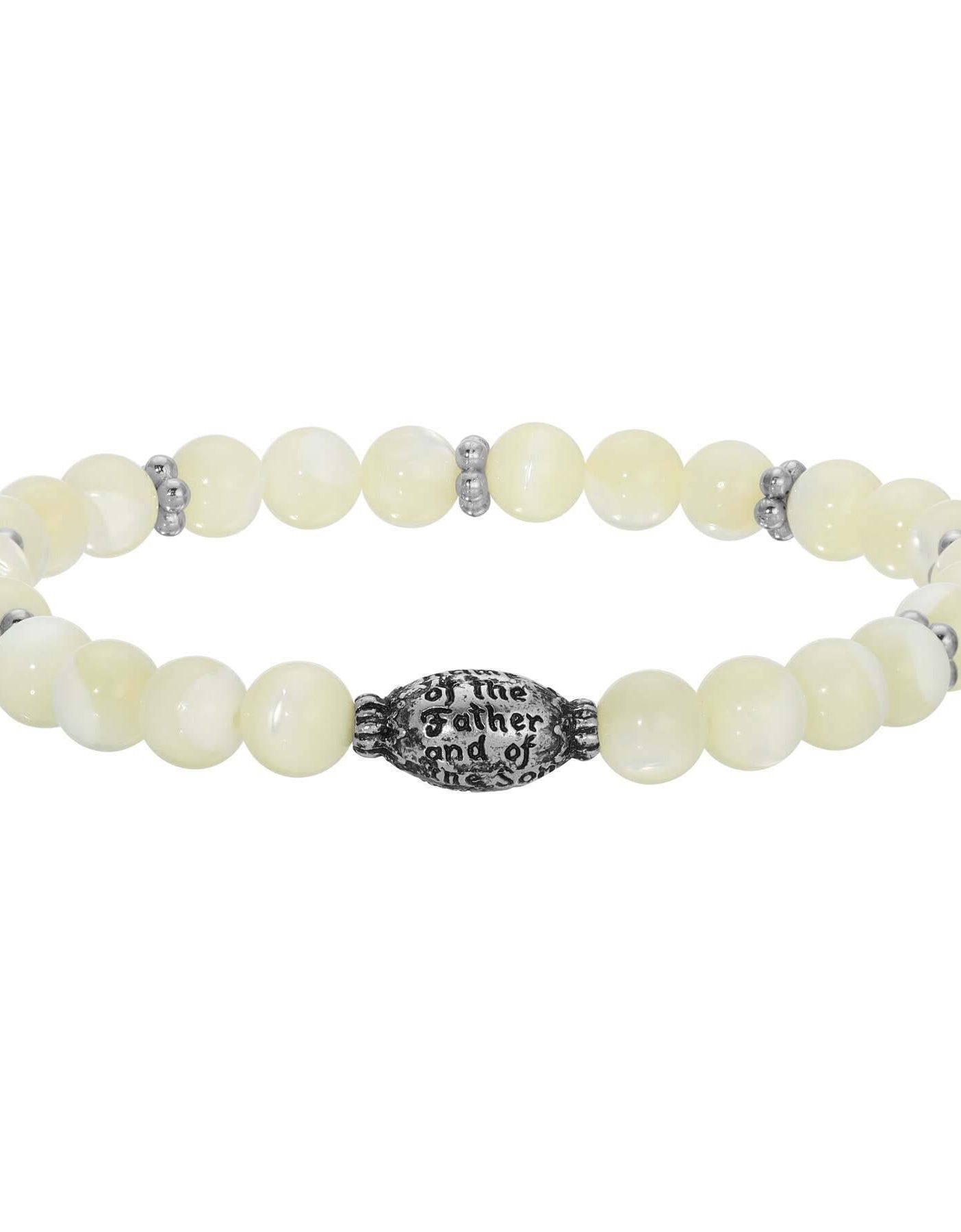 Symbols Of Faith Mother Of Pearl Prayer Bead Stretch Bracelet