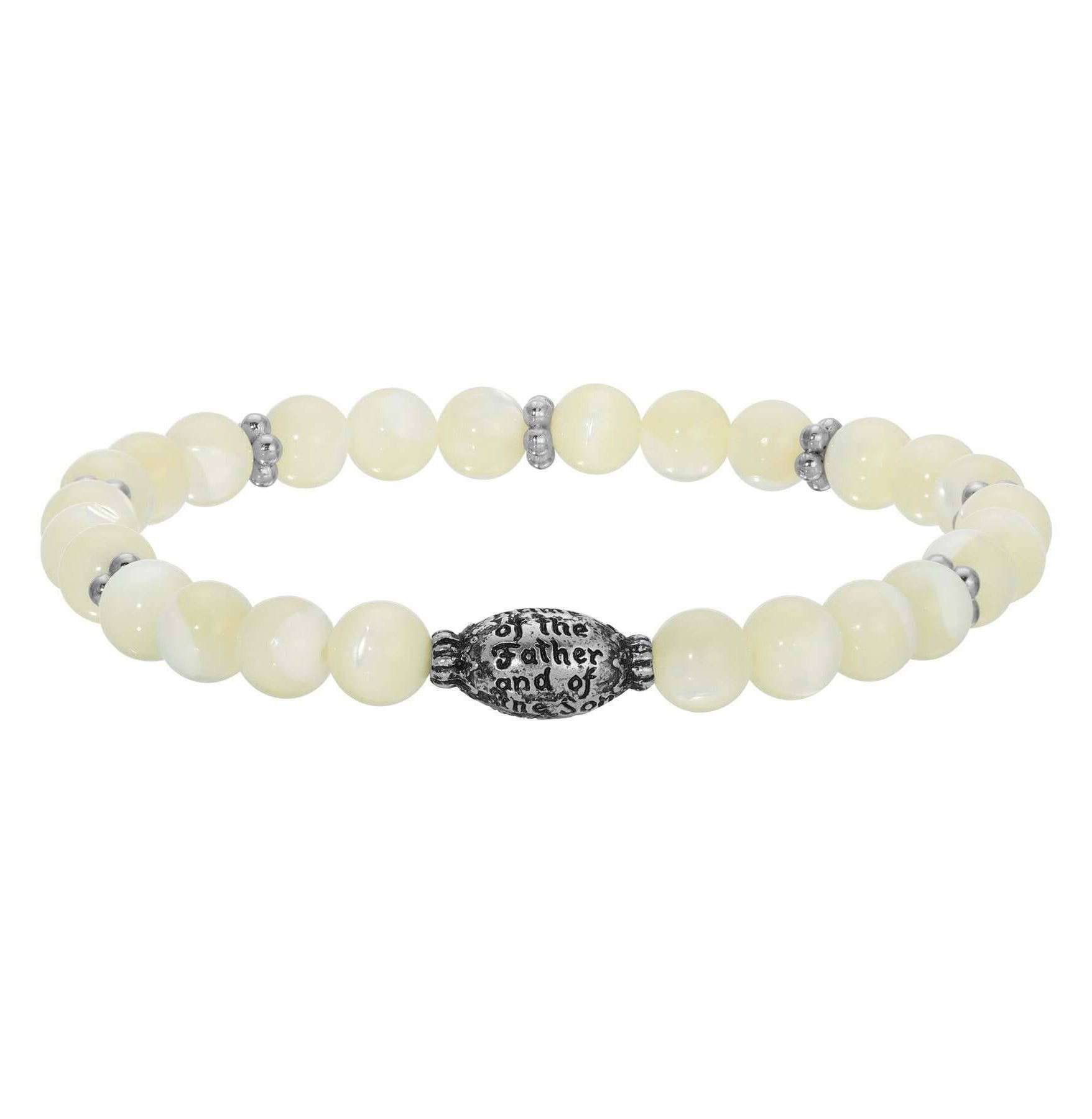 Symbols Of Faith Mother Of Pearl Prayer Bead Stretch Bracelet