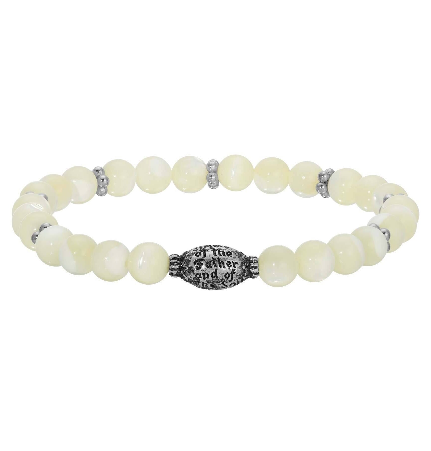 Symbols Of Faith Mother Of Pearl Prayer Bead Stretch Bracelet