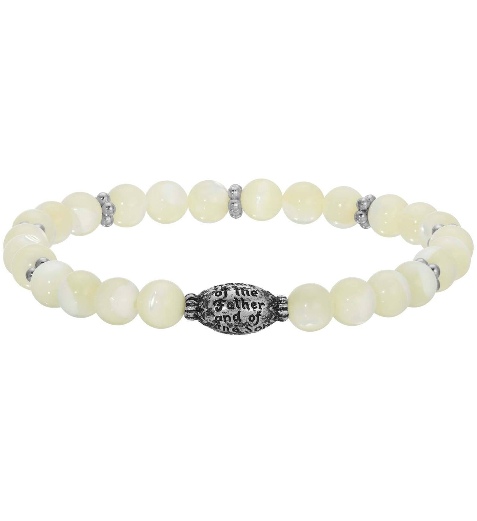 Symbols Of Faith Mother Of Pearl Prayer Bead Stretch Bracelet