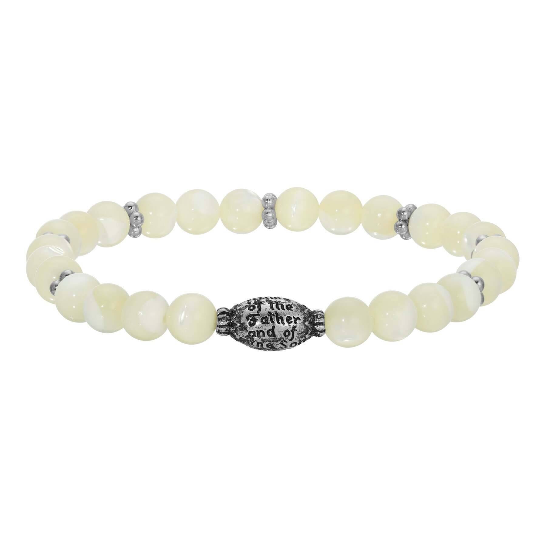 Symbols Of Faith Mother Of Pearl Prayer Bead Stretch Bracelet