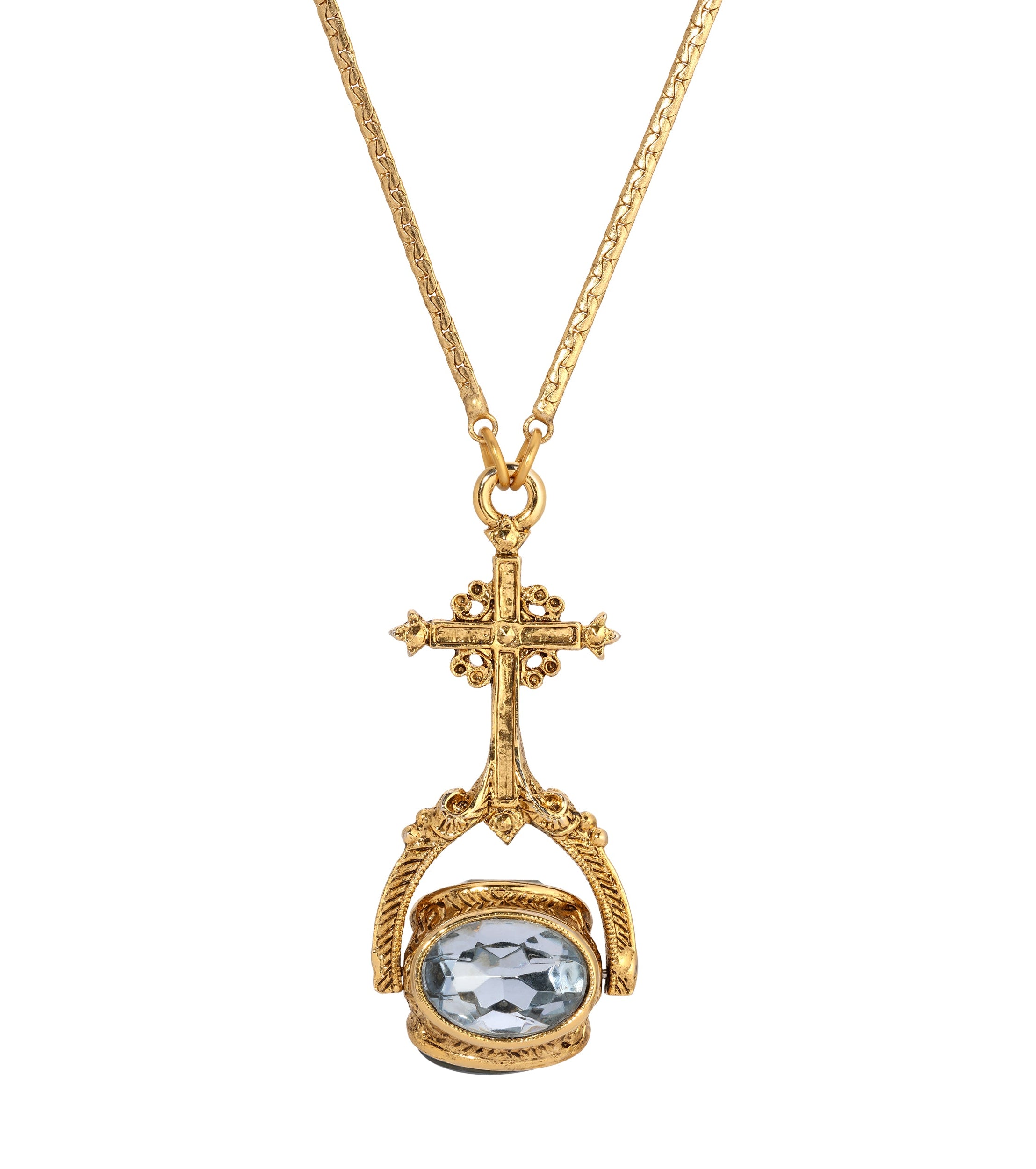 Symbols Of Faith Cross Multi Stones Spinner Pendant Necklace"