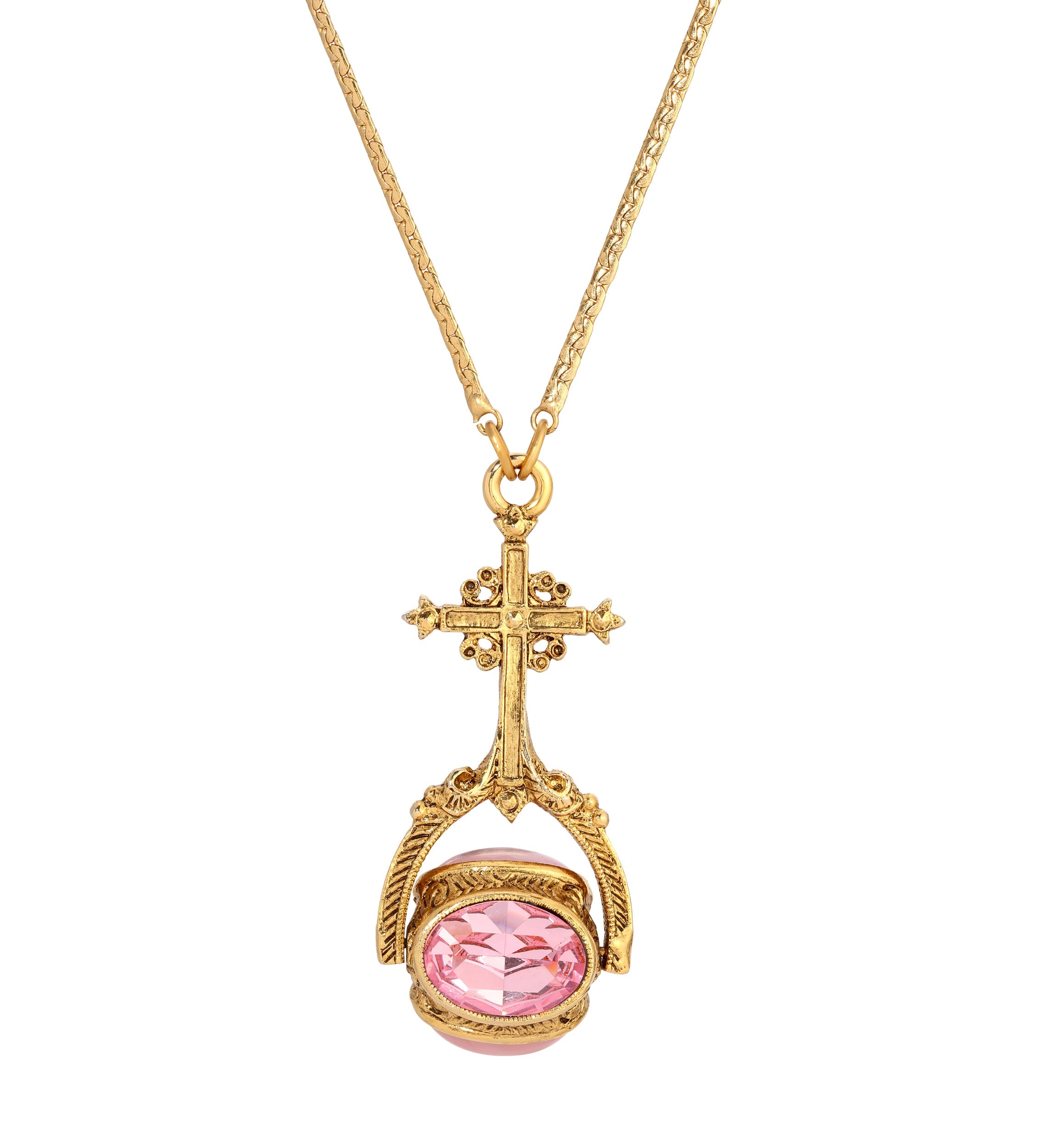 Symbols Of Faith Cross Multi Stones Spinner Pendant Necklace"