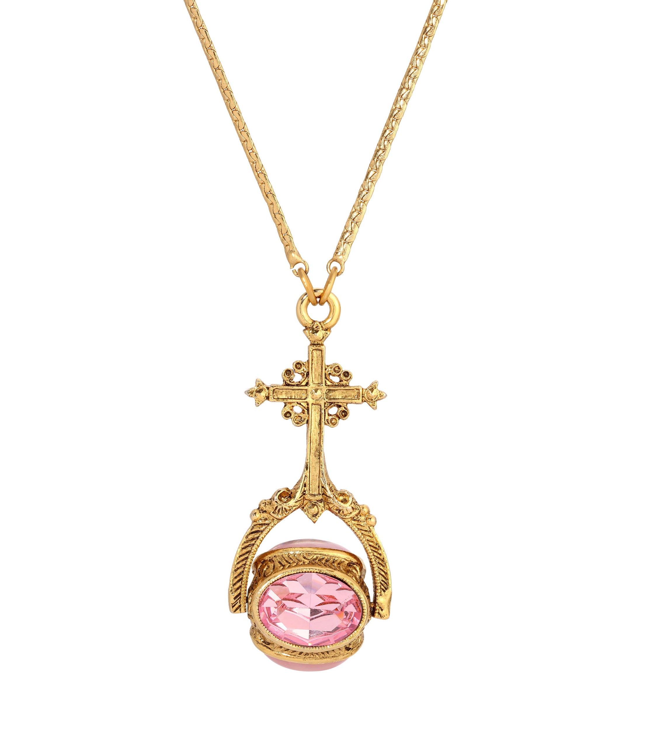 Symbols Of Faith Cross Multi Stones Spinner Pendant Necklace"