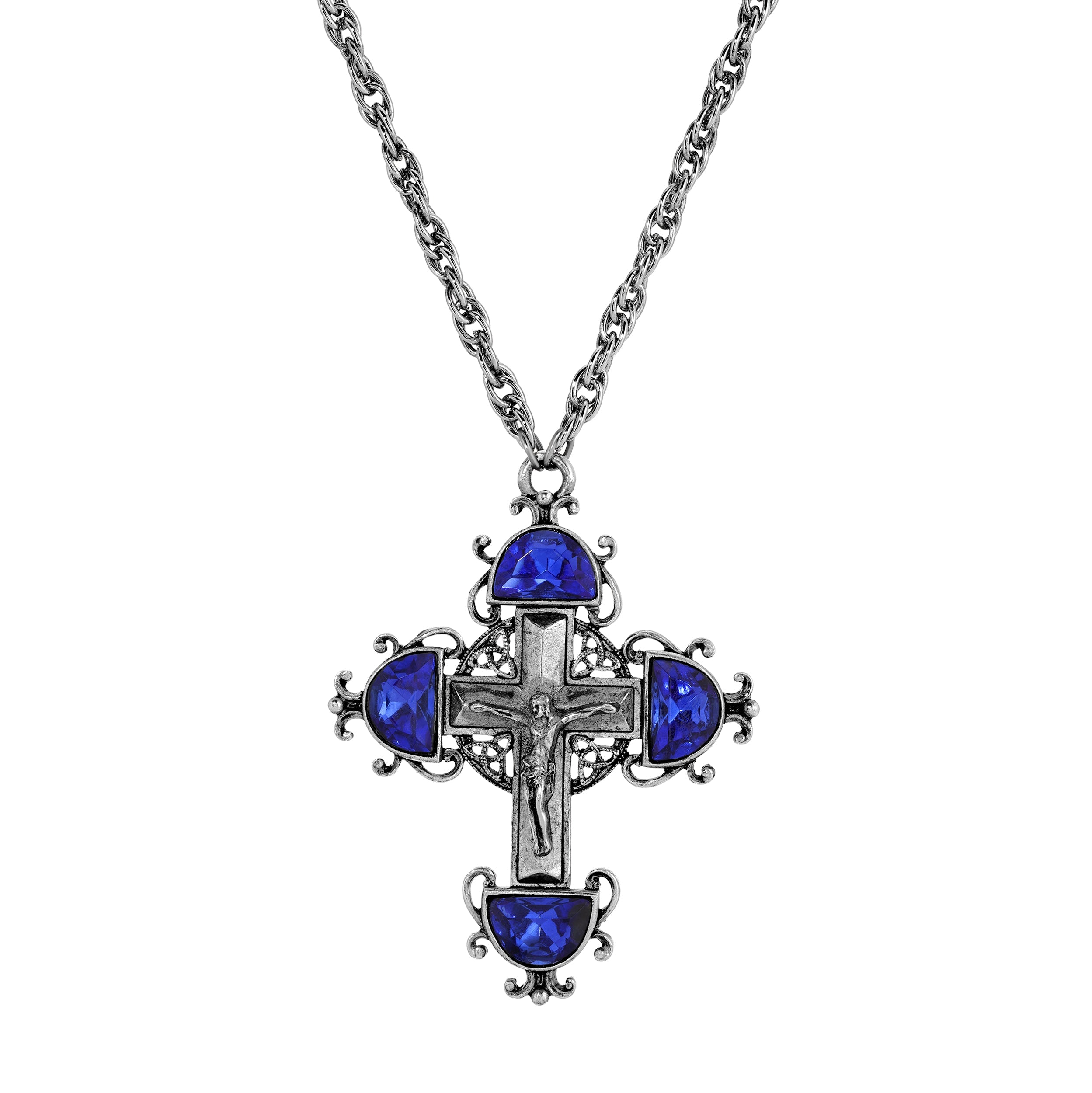 Symbols Of Faith Halfmoon Crystal Crucifix Pendant Necklace 28"