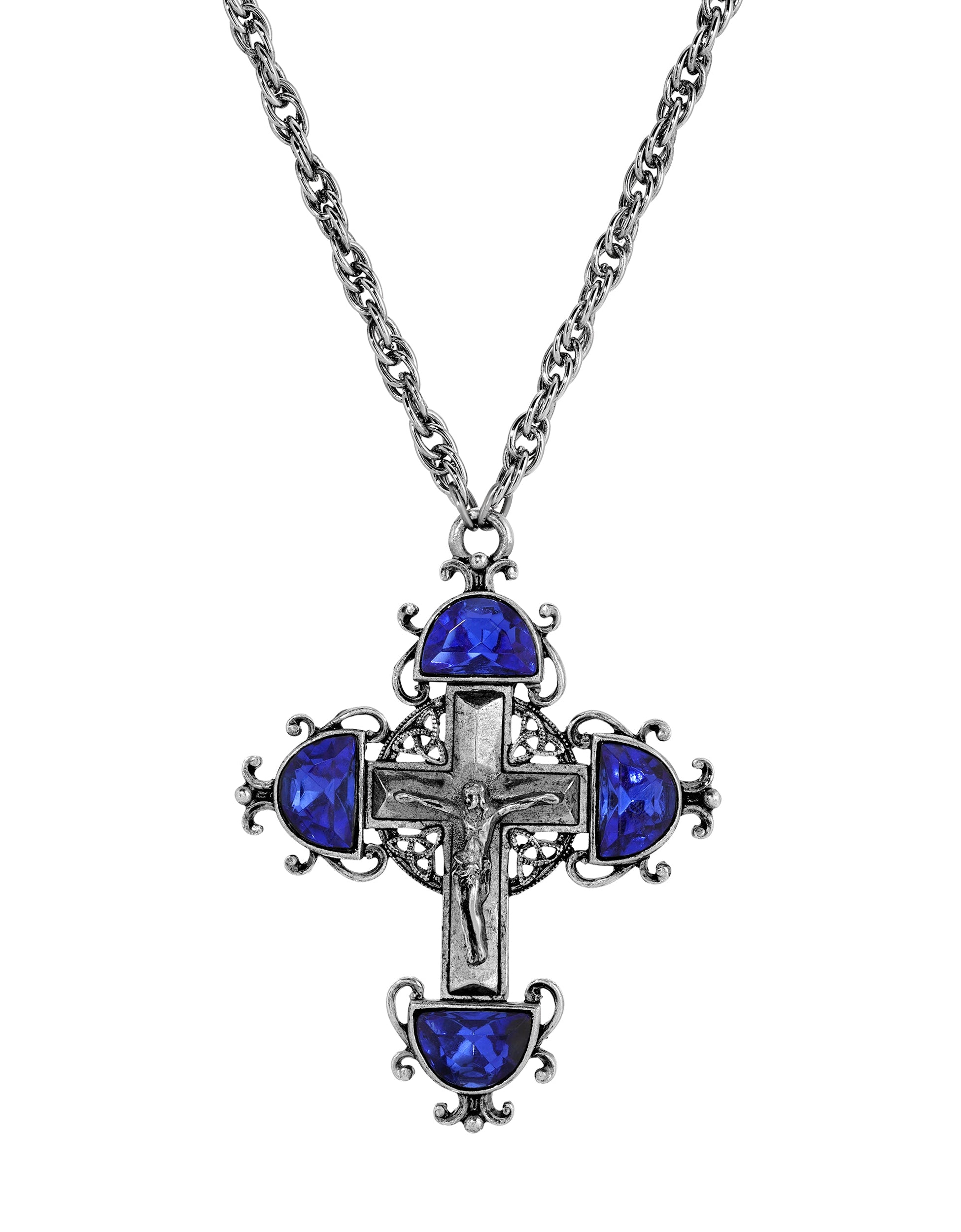 Symbols Of Faith Halfmoon Crystal Crucifix Pendant Necklace 28"