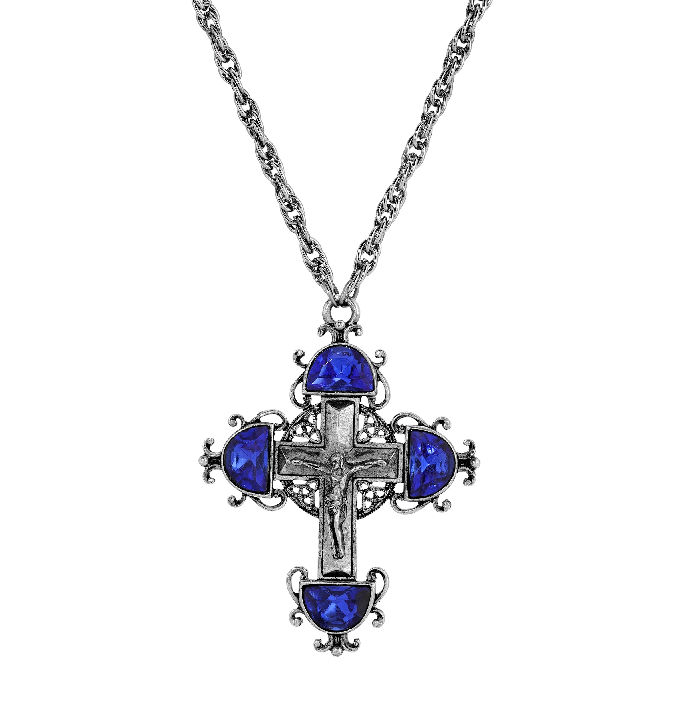 Symbols Of Faith Halfmoon Crystal Crucifix Pendant Necklace 28"
