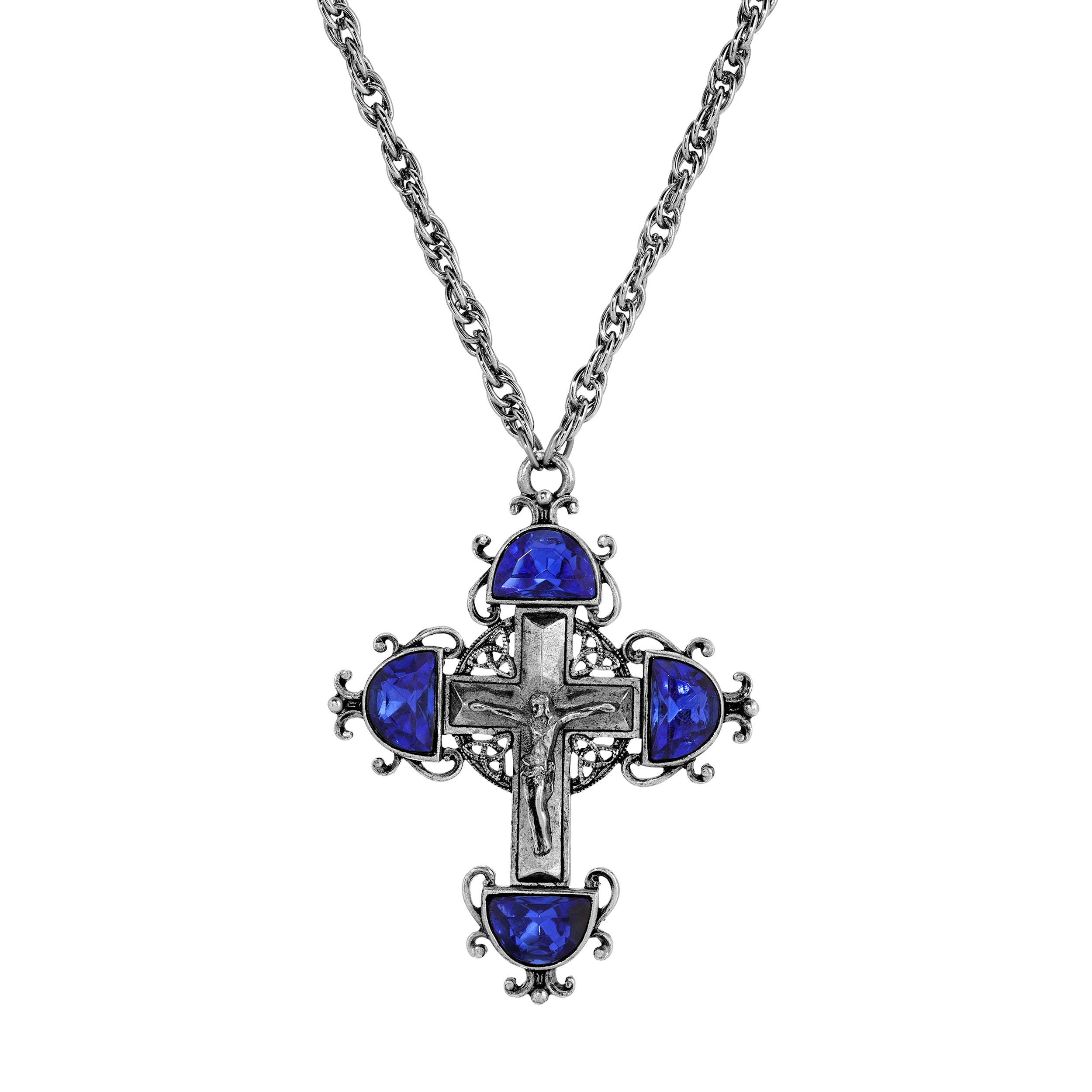 Symbols Of Faith Halfmoon Crystal Crucifix Pendant Necklace 28"
