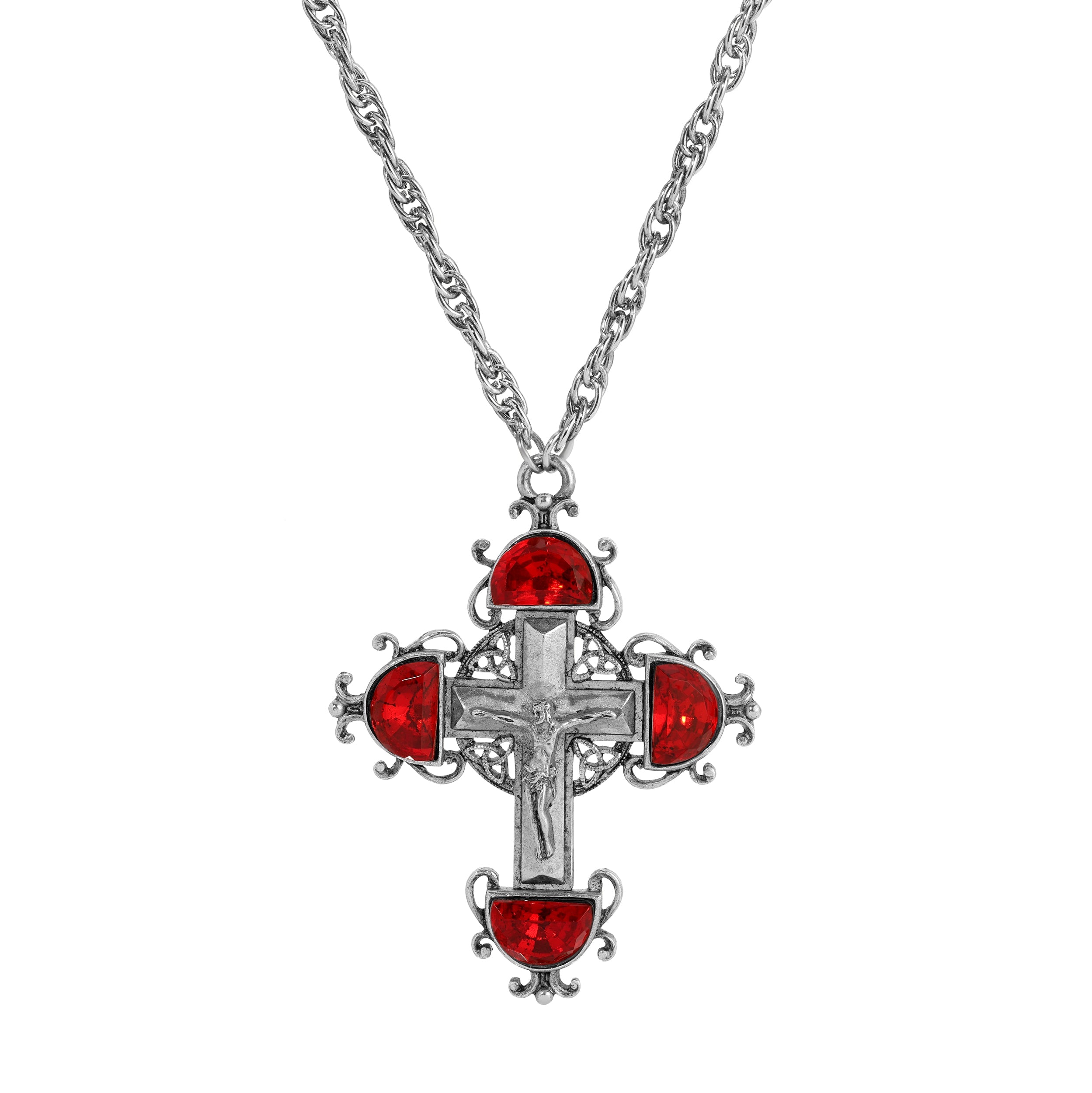 Symbols Of Faith Halfmoon Crystal Crucifix Pendant Necklace 28"