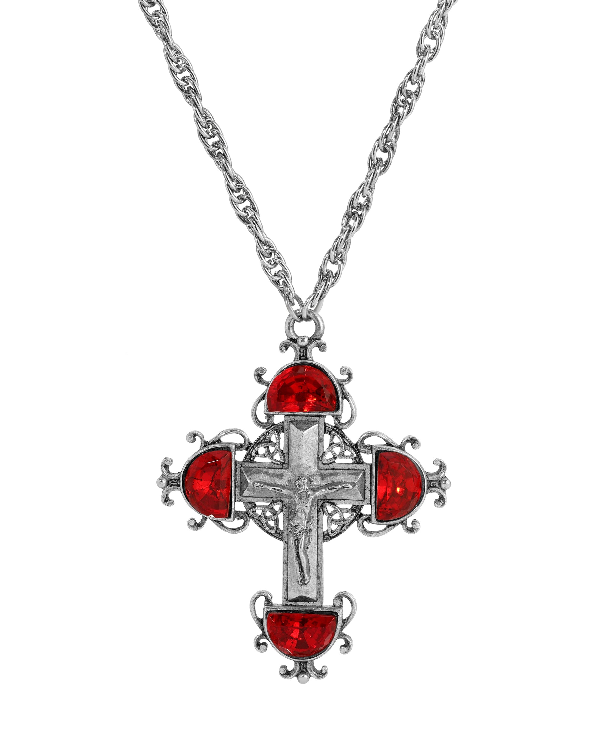 Symbols Of Faith Halfmoon Crystal Crucifix Pendant Necklace 28"
