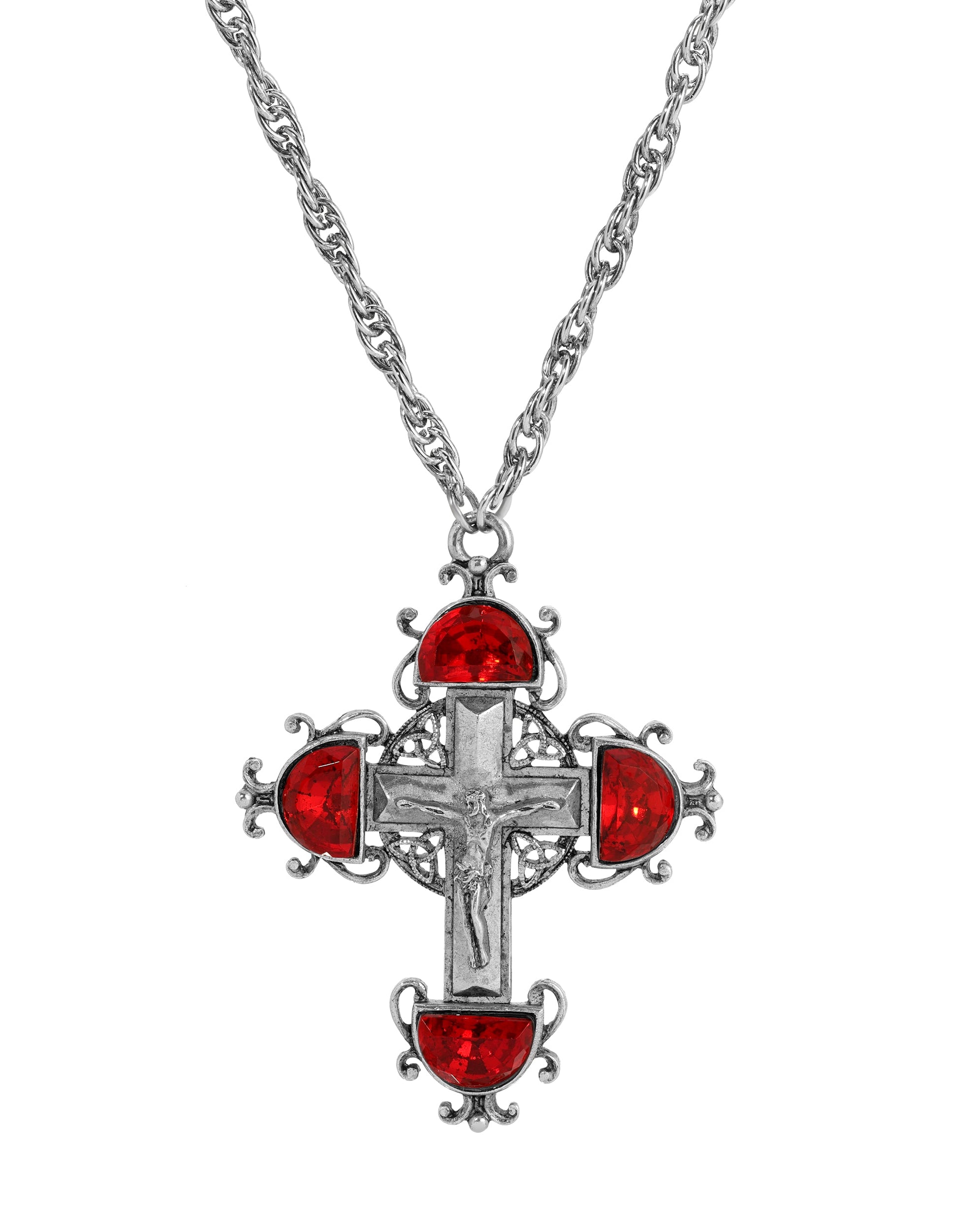 Symbols Of Faith Halfmoon Crystal Crucifix Pendant Necklace 28"