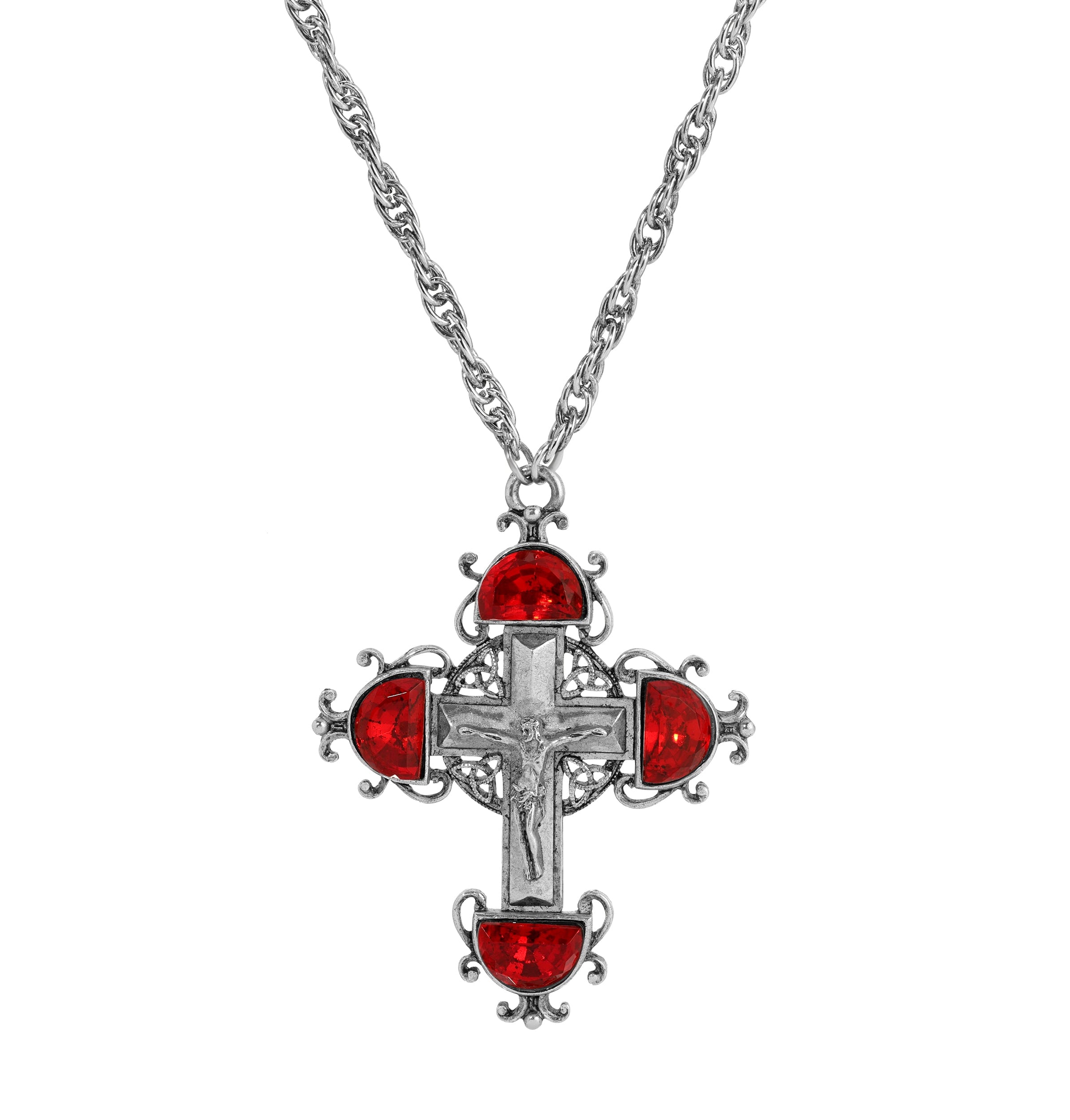 Symbols Of Faith Halfmoon Crystal Crucifix Pendant Necklace 28"