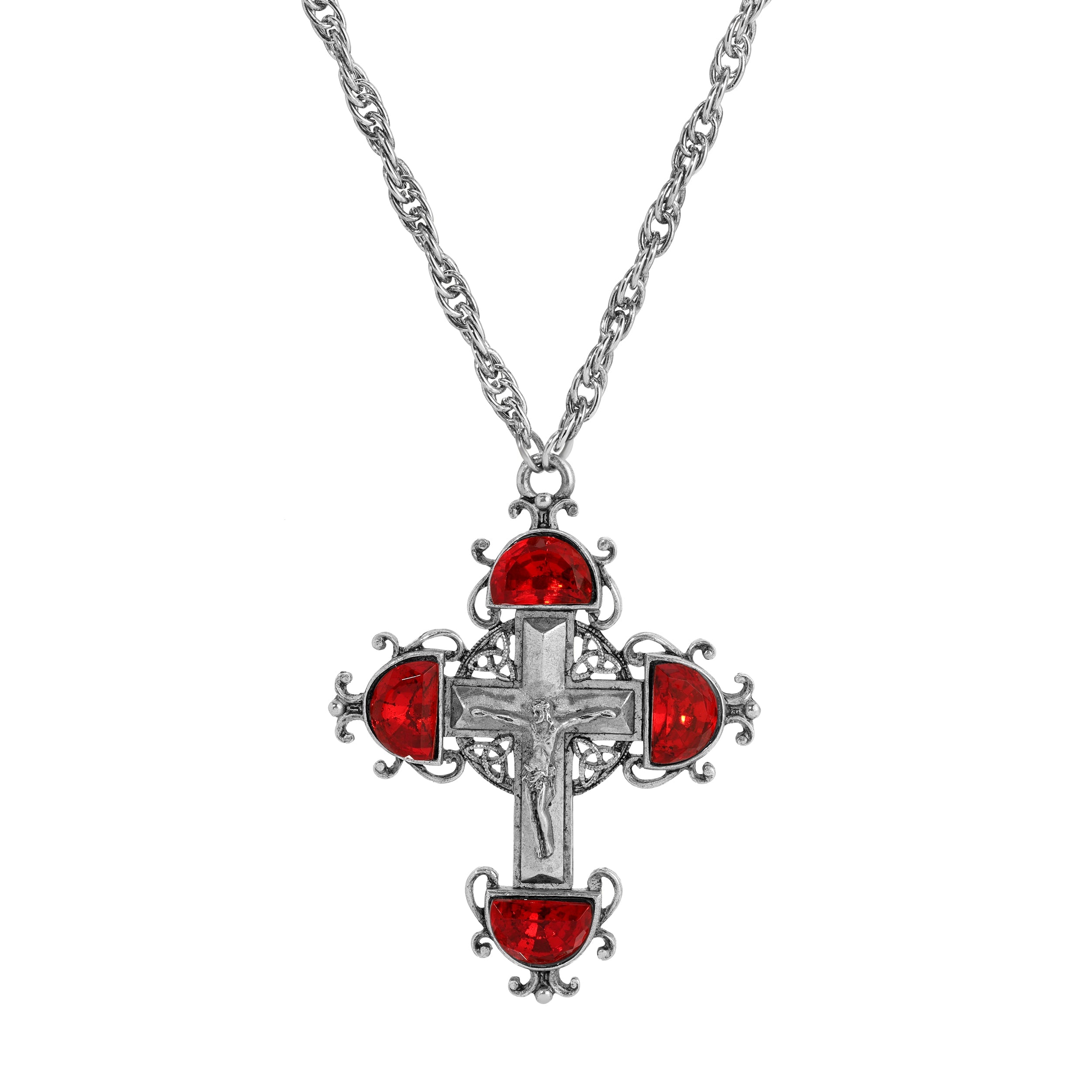 Symbols Of Faith Halfmoon Crystal Crucifix Pendant Necklace 28"