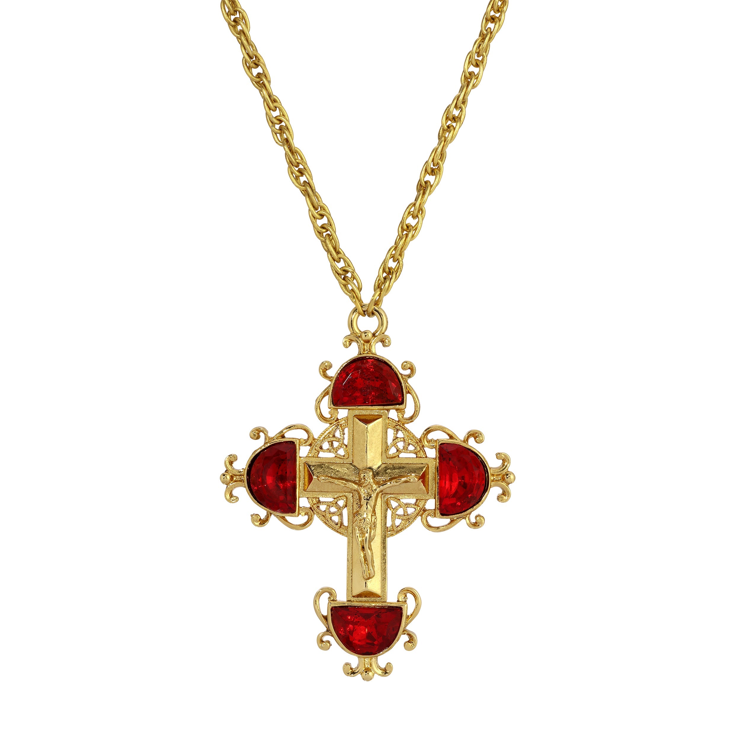 Symbols Of Faith Halfmoon Crystal Crucifix Pendant Necklace 28"