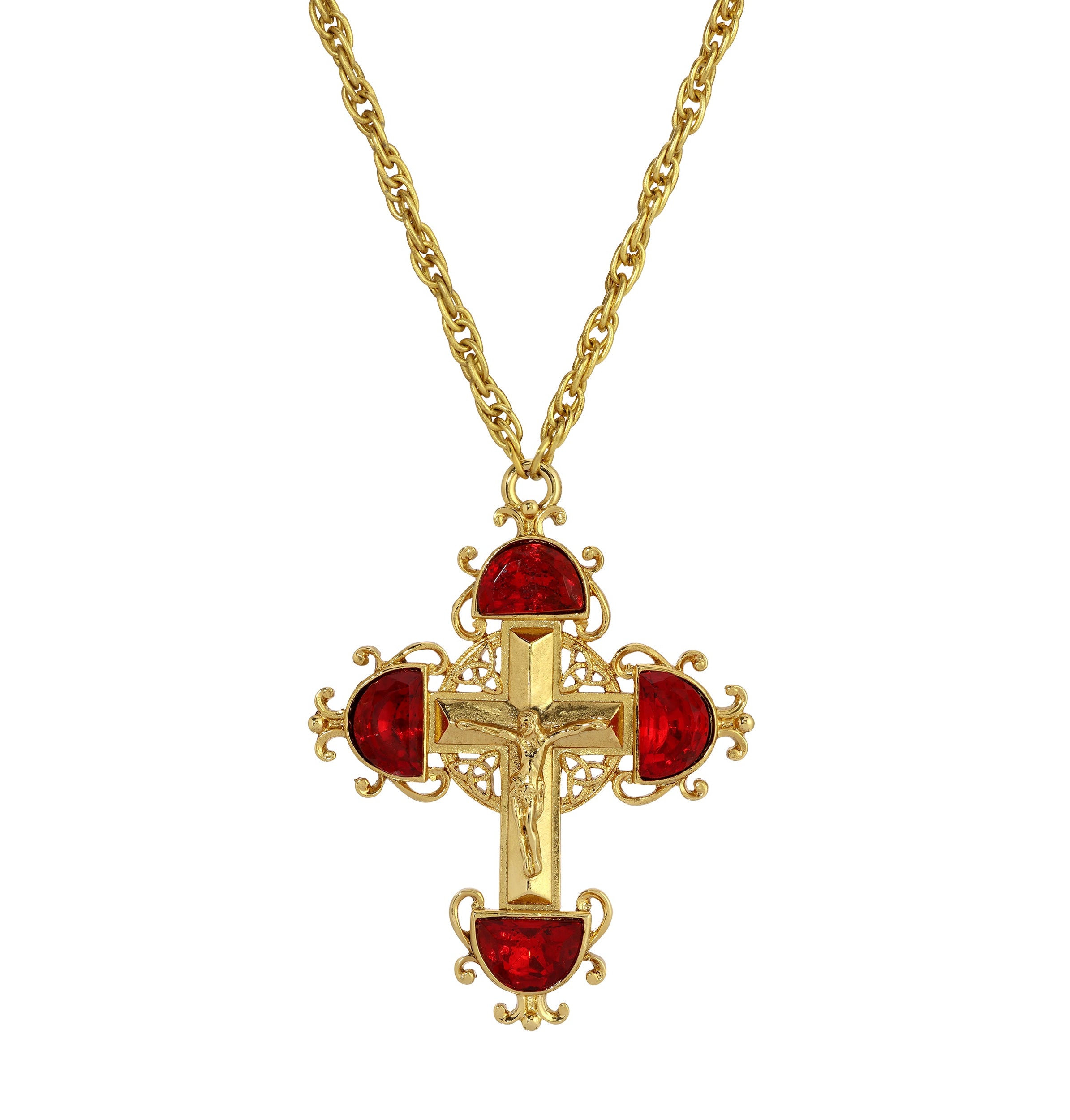 Symbols Of Faith Halfmoon Crystal Crucifix Pendant Necklace 28"