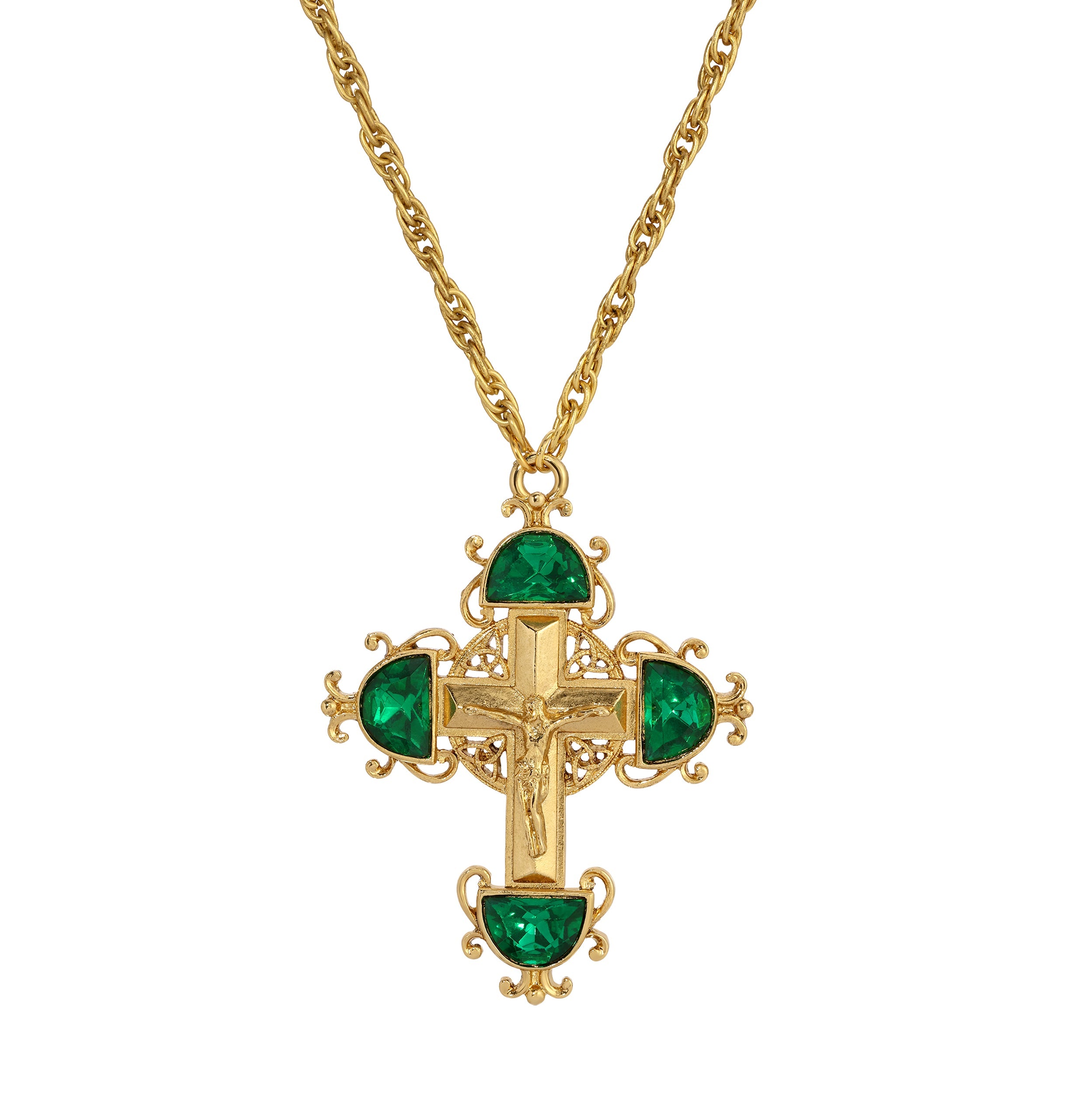 Symbols Of Faith Halfmoon Crystal Crucifix Pendant Necklace 28"