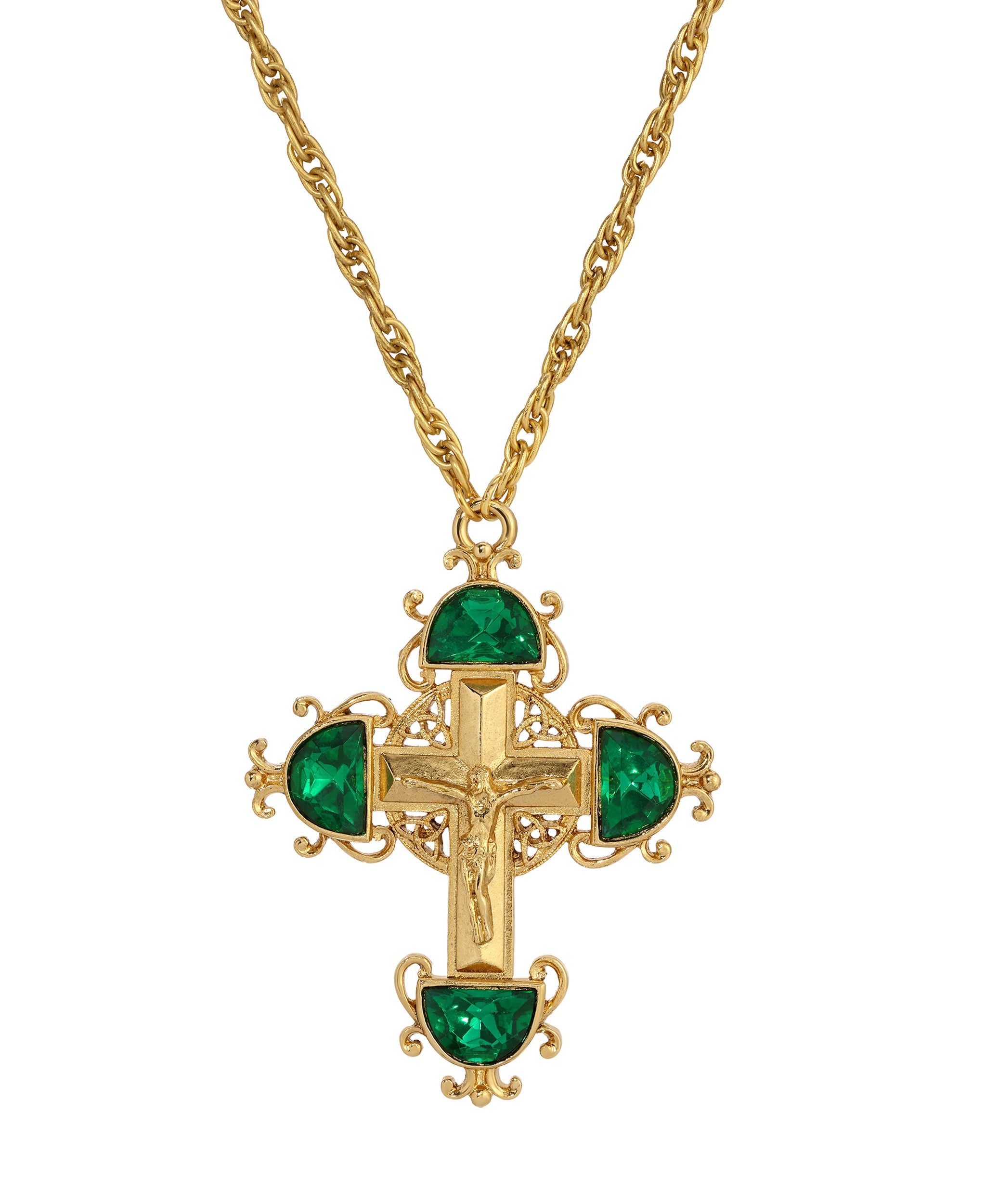 Symbols Of Faith Halfmoon Crystal Crucifix Pendant Necklace 28"