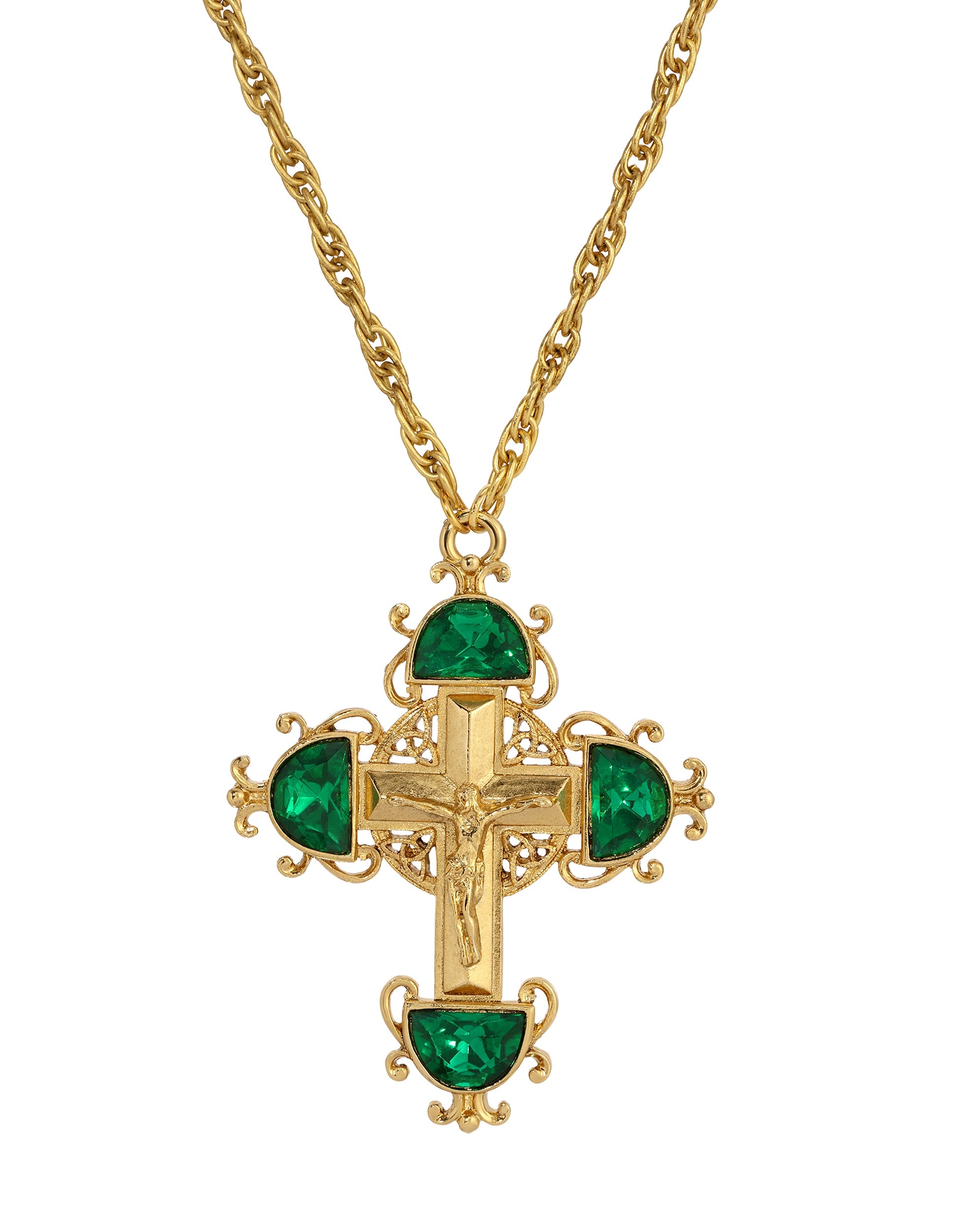 Symbols Of Faith Halfmoon Crystal Crucifix Pendant Necklace 28"