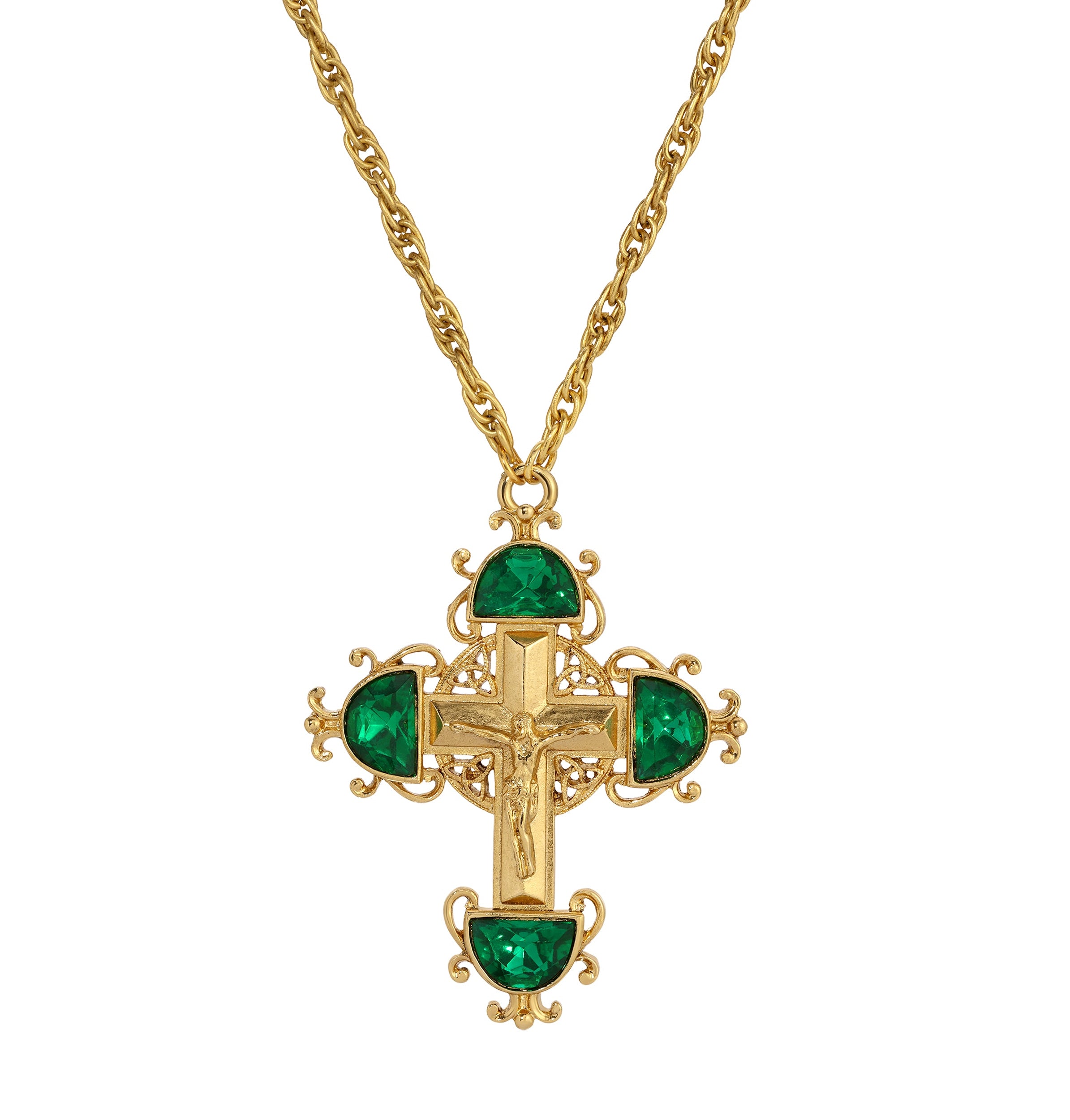 Symbols Of Faith Halfmoon Crystal Crucifix Pendant Necklace 28"
