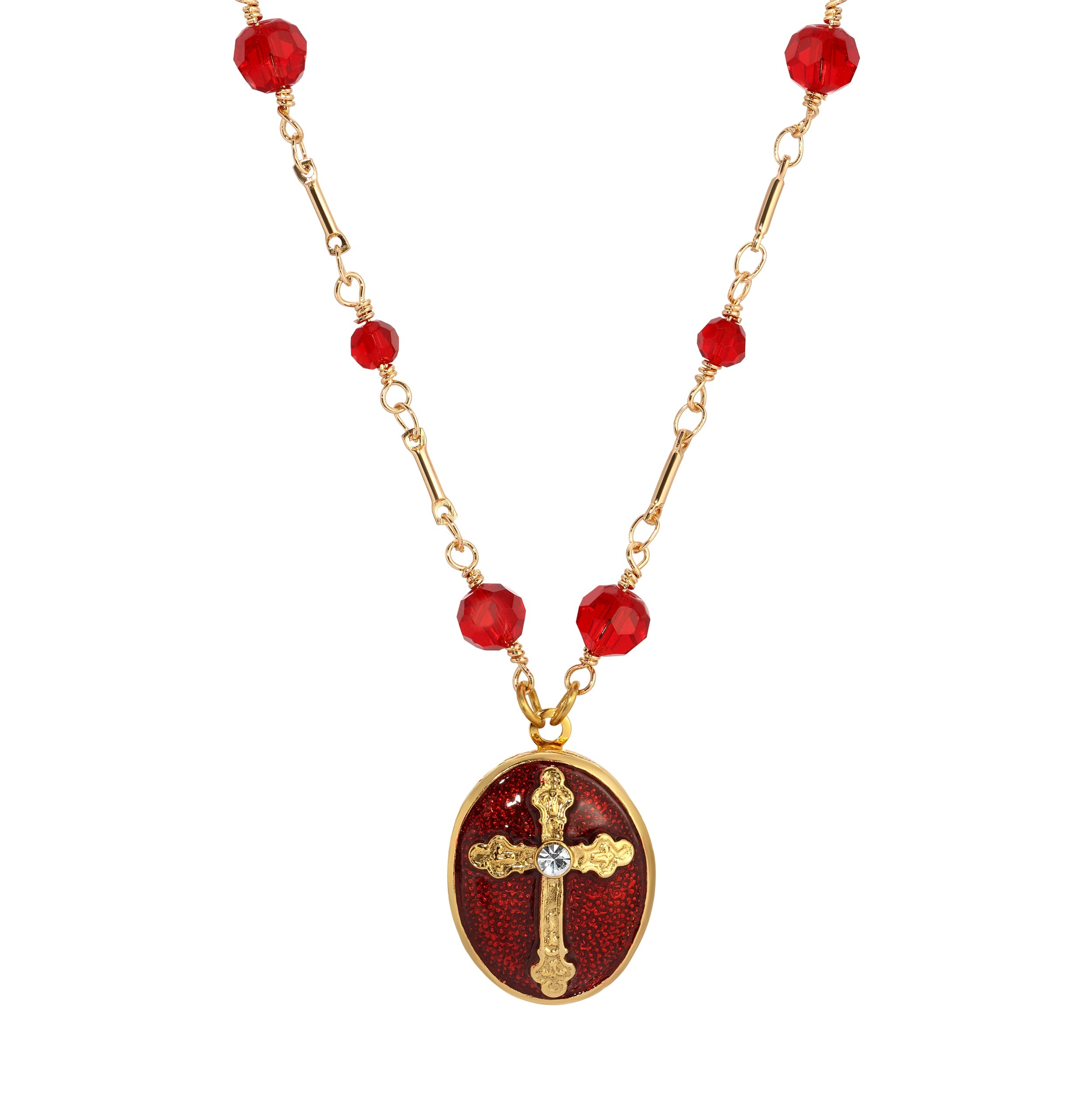 Symbols Of Faith Siam Red Crystal Oval Photo Locket Necklace 16"