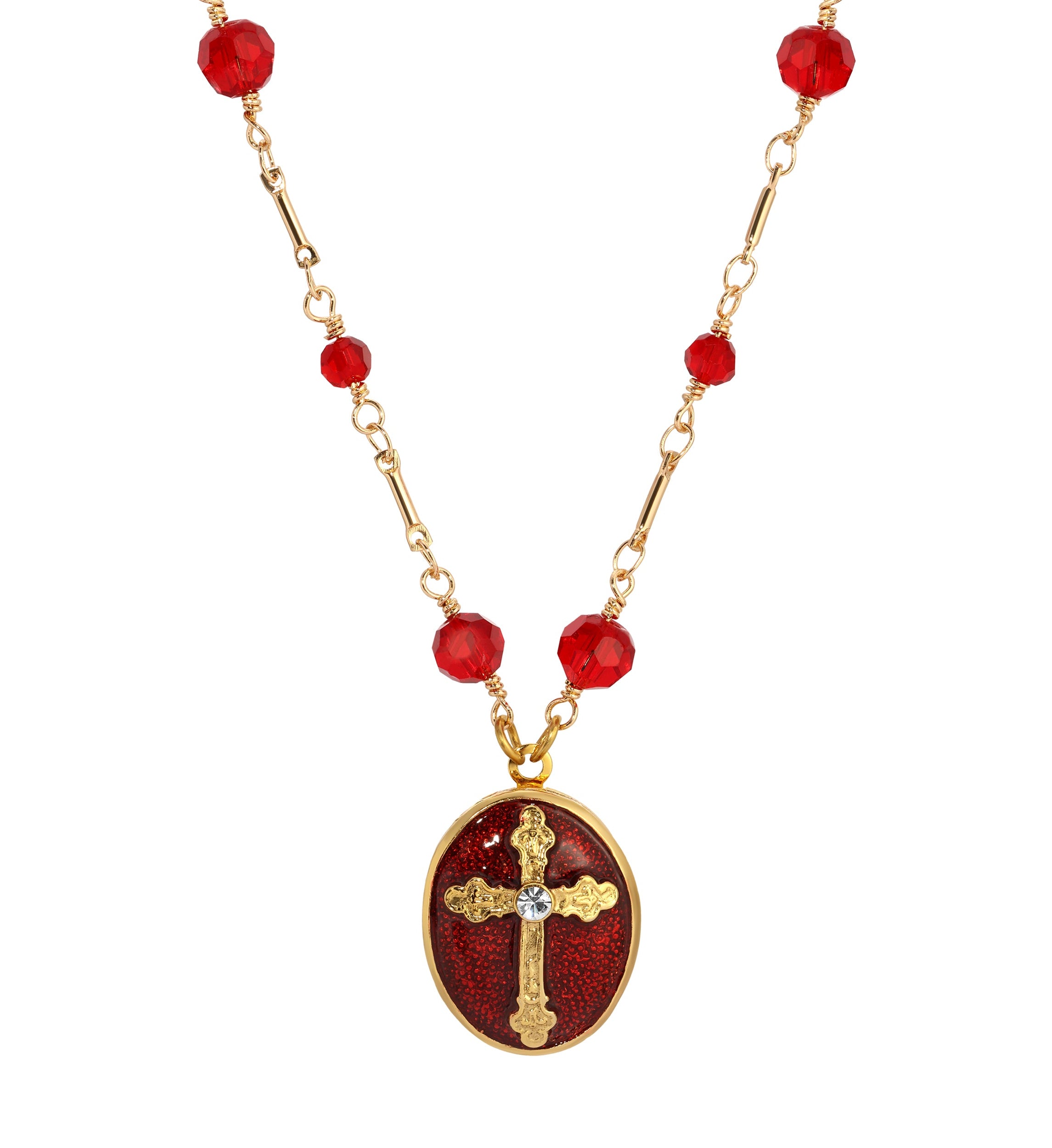 Symbols Of Faith Siam Red Crystal Oval Photo Locket Necklace 16"