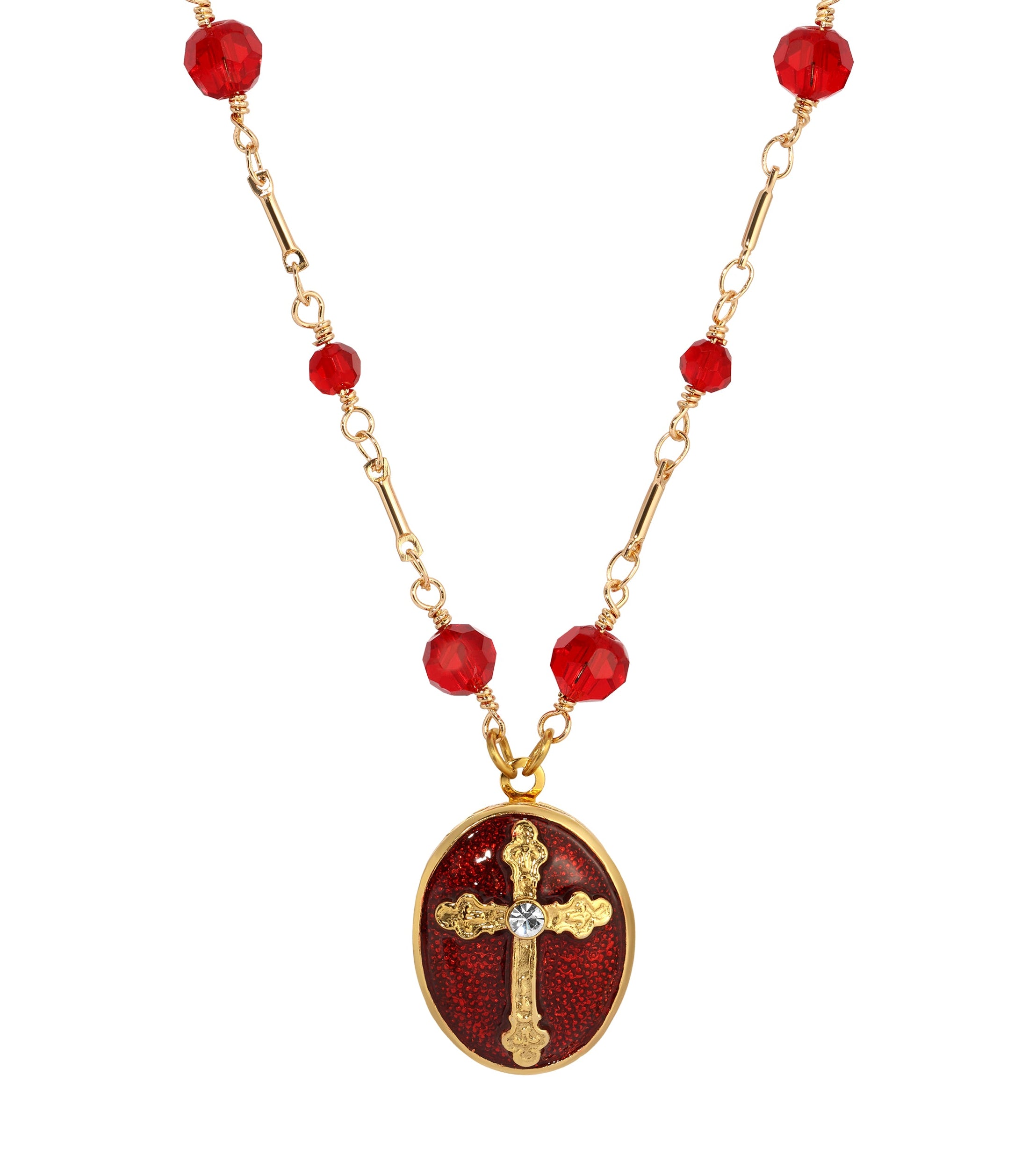 Symbols Of Faith Siam Red Crystal Oval Photo Locket Necklace 16"