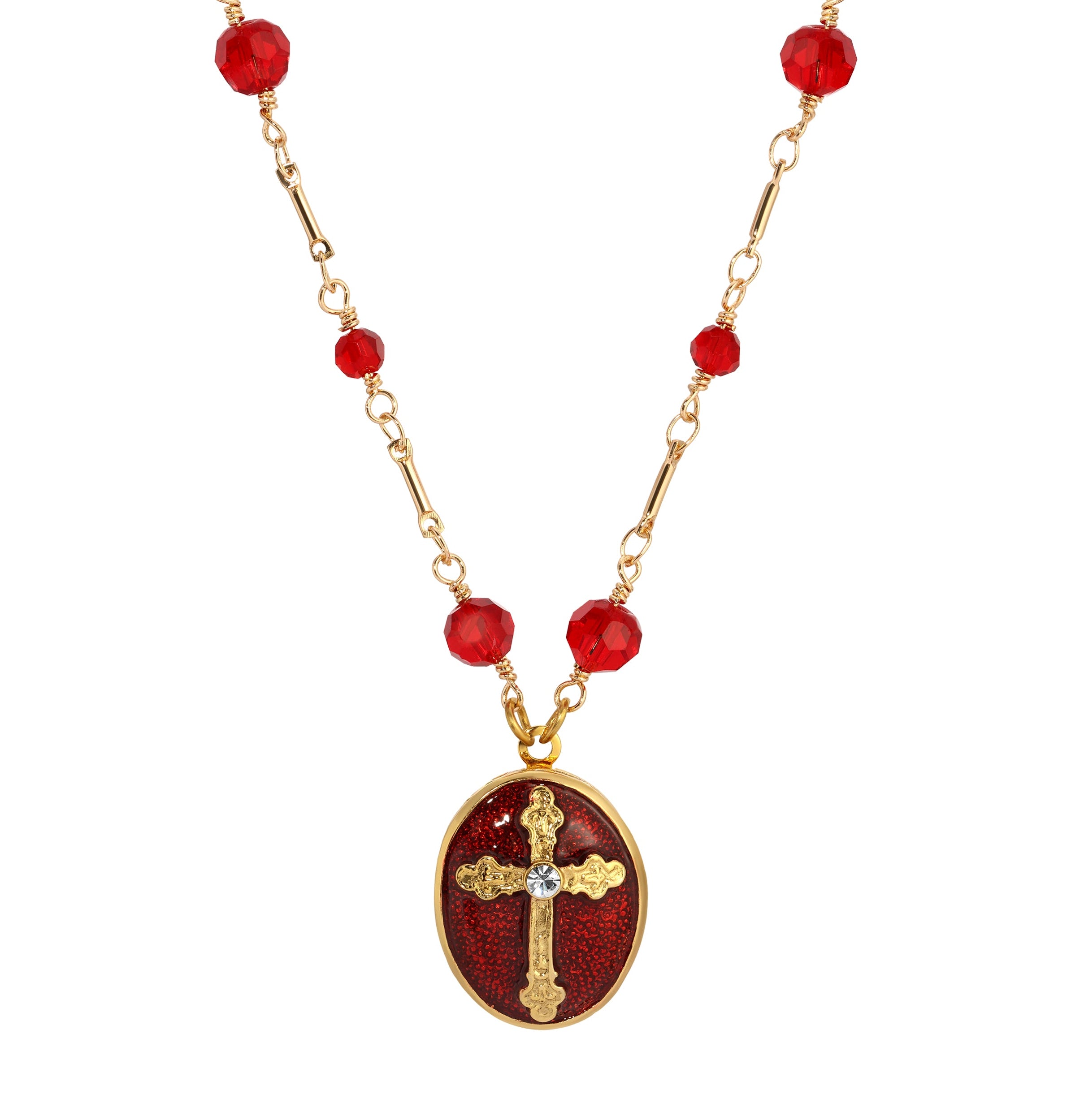 Symbols Of Faith Siam Red Crystal Oval Photo Locket Necklace 16"