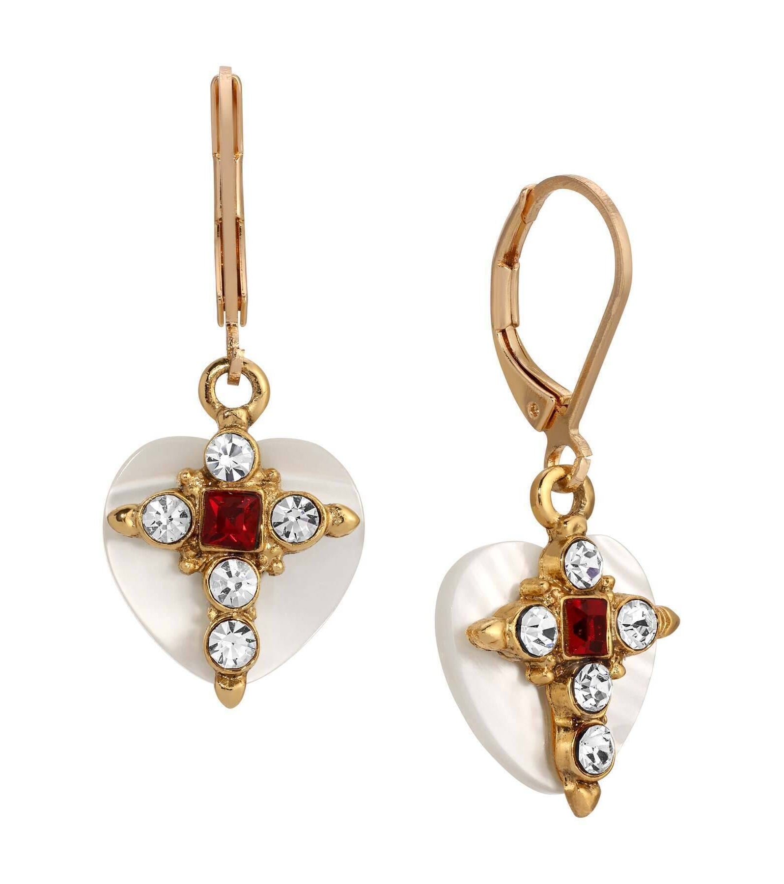 Symbols Of Faith Mother Of Pearl Hearts & Crystals Cross Earrings