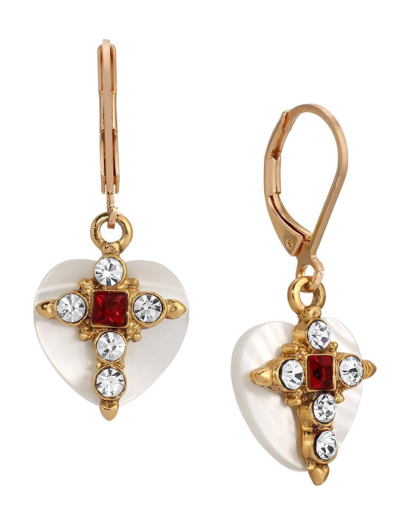 Symbols Of Faith Mother Of Pearl Hearts & Crystals Cross Earrings