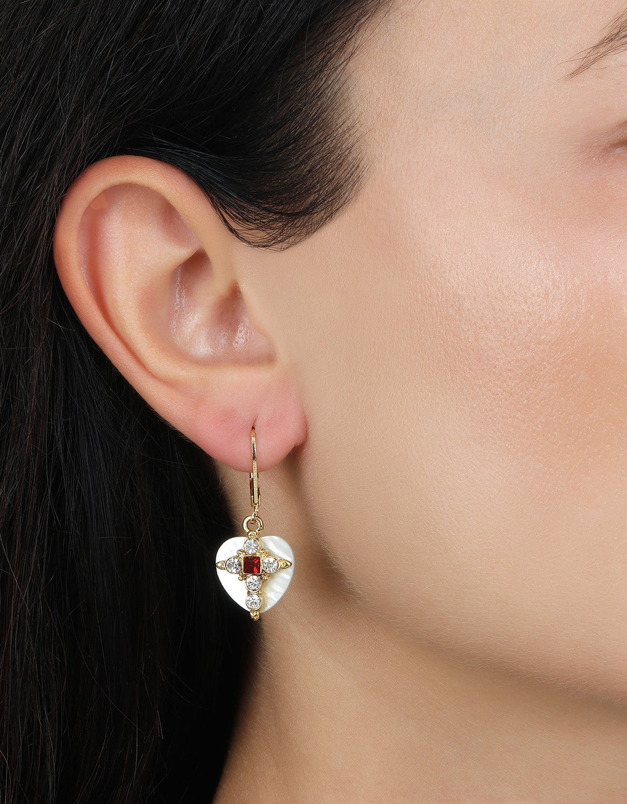 Symbols Of Faith Mother Of Pearl Hearts & Crystals Cross Earrings