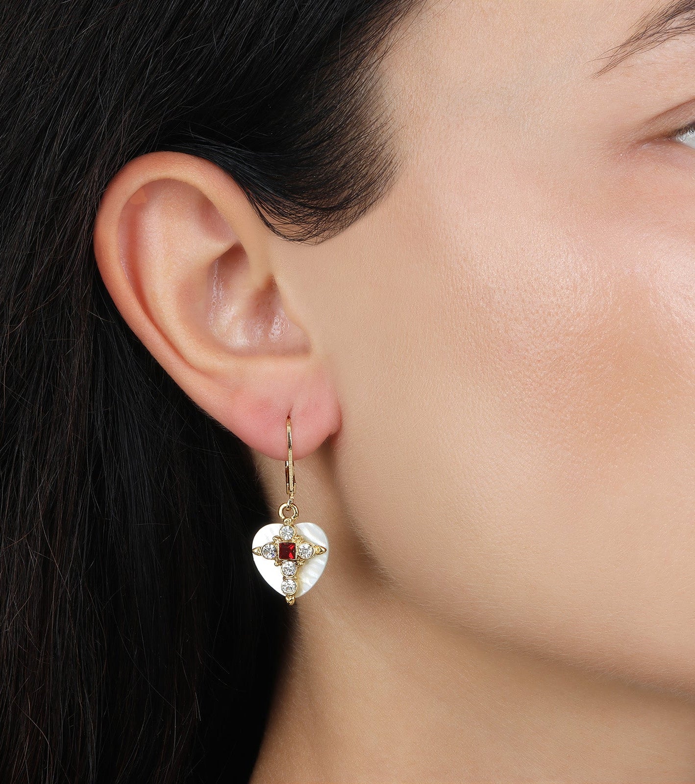 Symbols Of Faith Mother Of Pearl Hearts & Crystals Cross Earrings