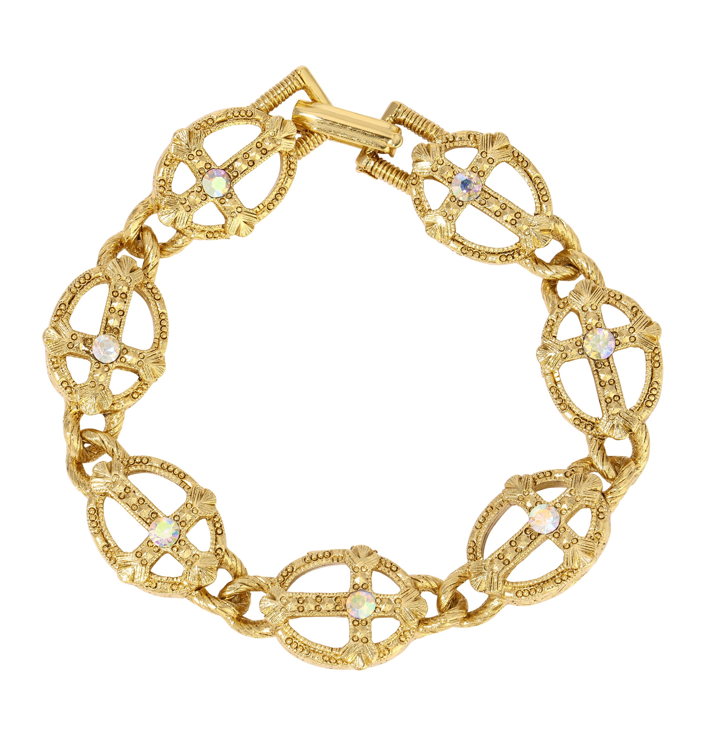 Symbols Of Faith Multi Cross AB Crystals Link Bracelet