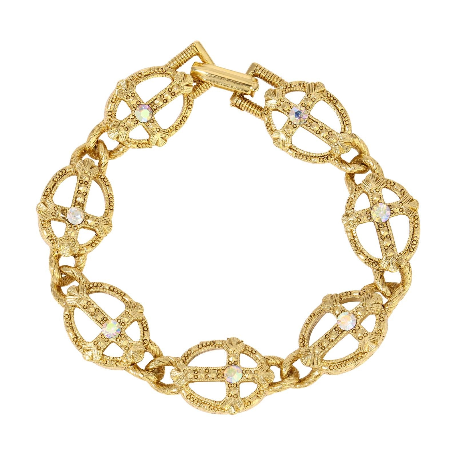 Symbols Of Faith Multi Cross AB Crystals Link Bracelet