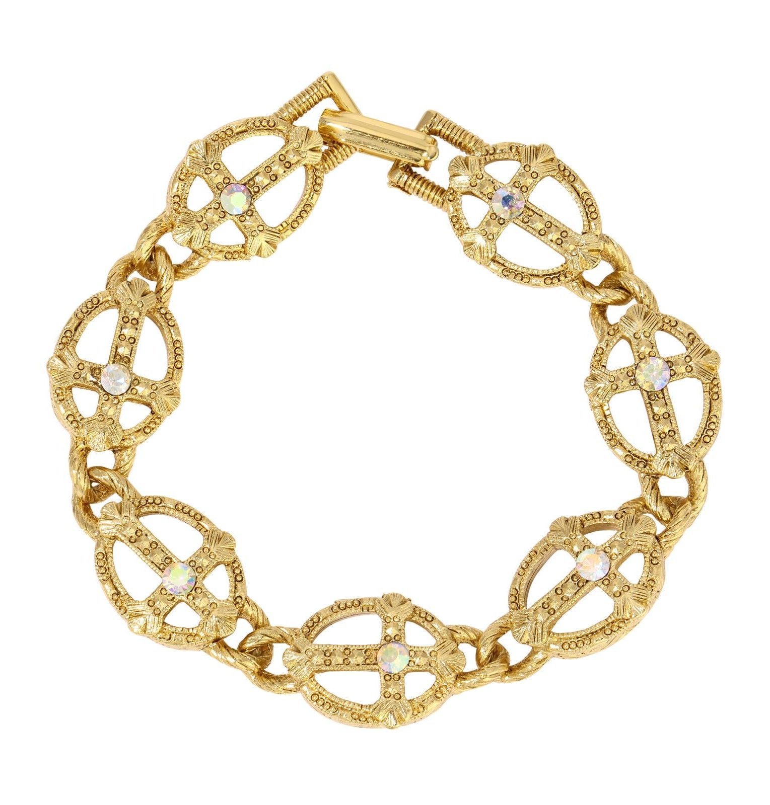 Symbols Of Faith Multi Cross AB Crystals Link Bracelet