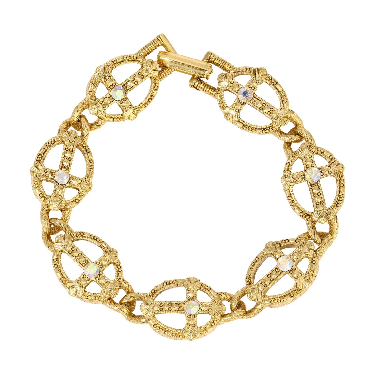 Symbols Of Faith Multi Cross AB Crystals Link Bracelet