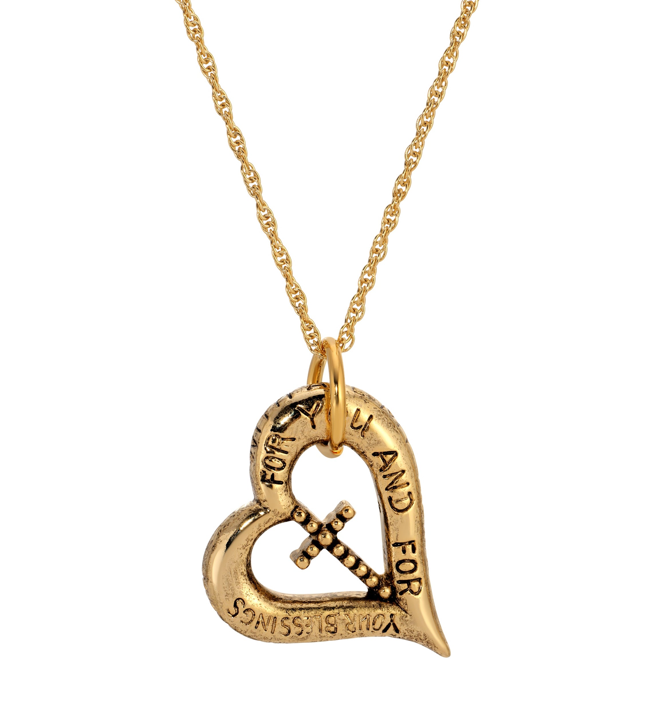 Symbols Of Faith Heartfelt Blessings Etched Heart & Cross Pendant Necklace 18"