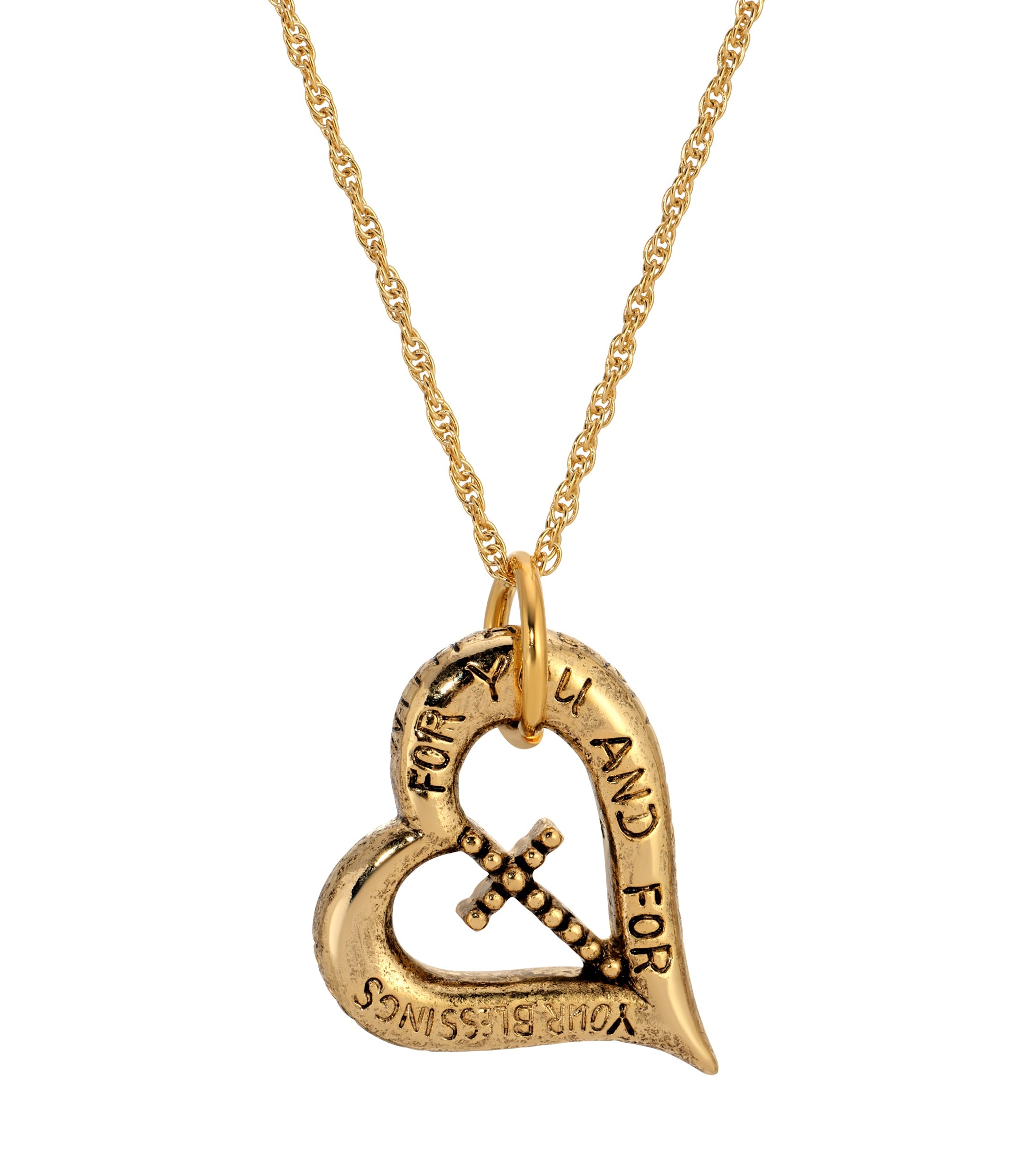 Symbols Of Faith Heartfelt Blessings Etched Heart & Cross Pendant Necklace 18"