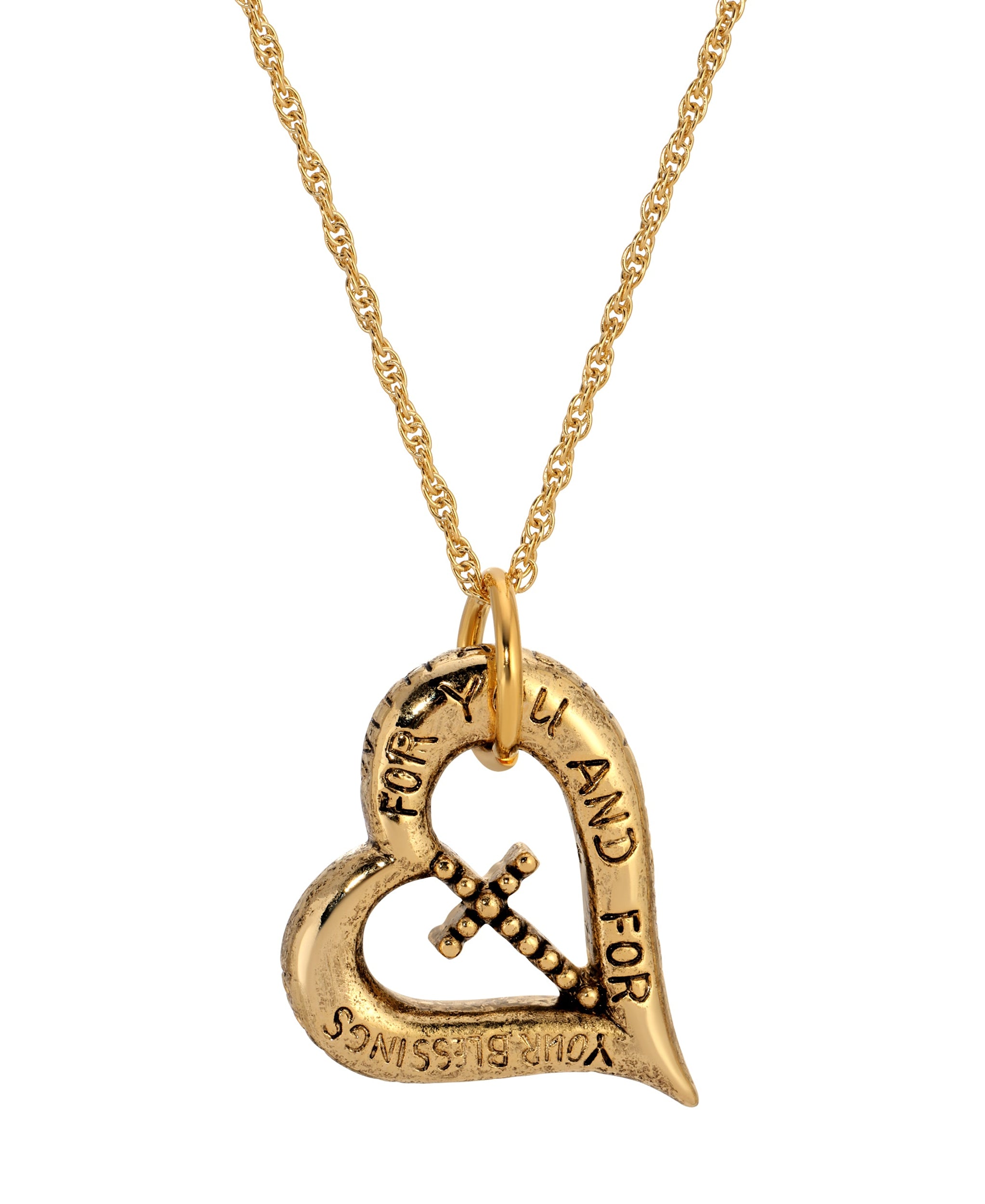Symbols Of Faith Heartfelt Blessings Etched Heart & Cross Pendant Necklace 18"