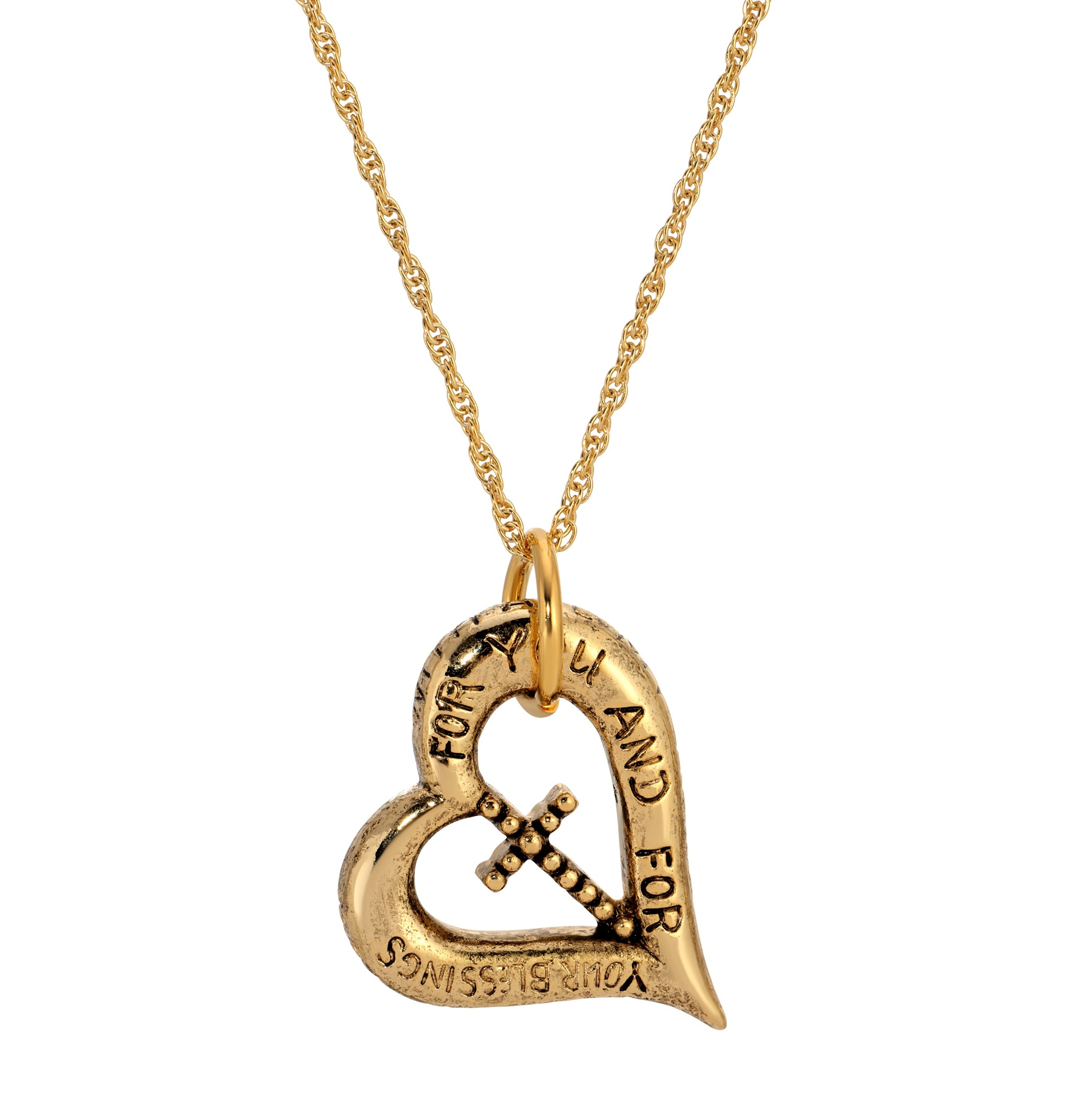 Symbols Of Faith Heartfelt Blessings Etched Heart & Cross Pendant Necklace 18"