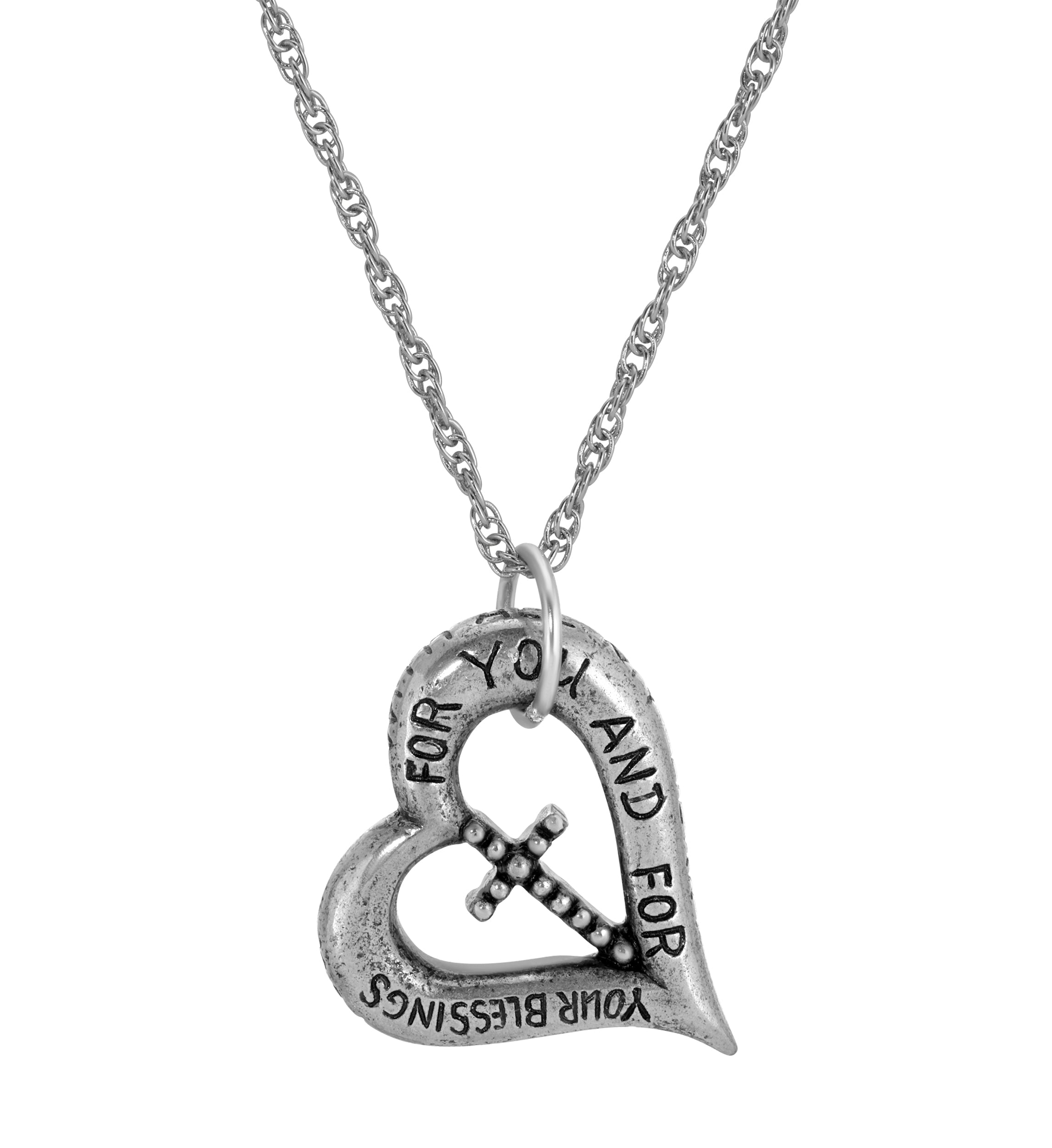 Symbols Of Faith Heartfelt Blessings Etched Heart & Cross Pendant Necklace 18"