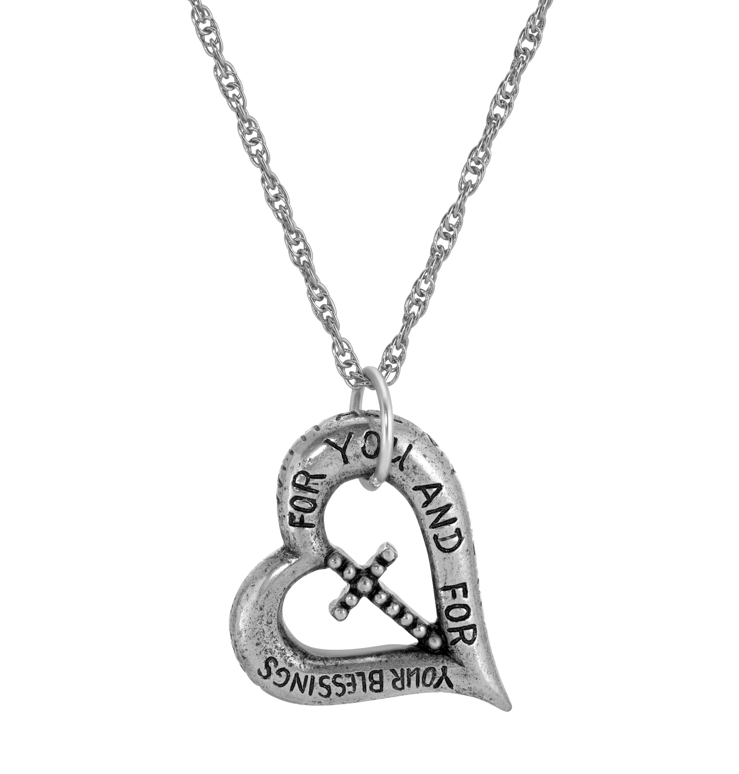 Symbols Of Faith Heartfelt Blessings Etched Heart & Cross Pendant Necklace 18"