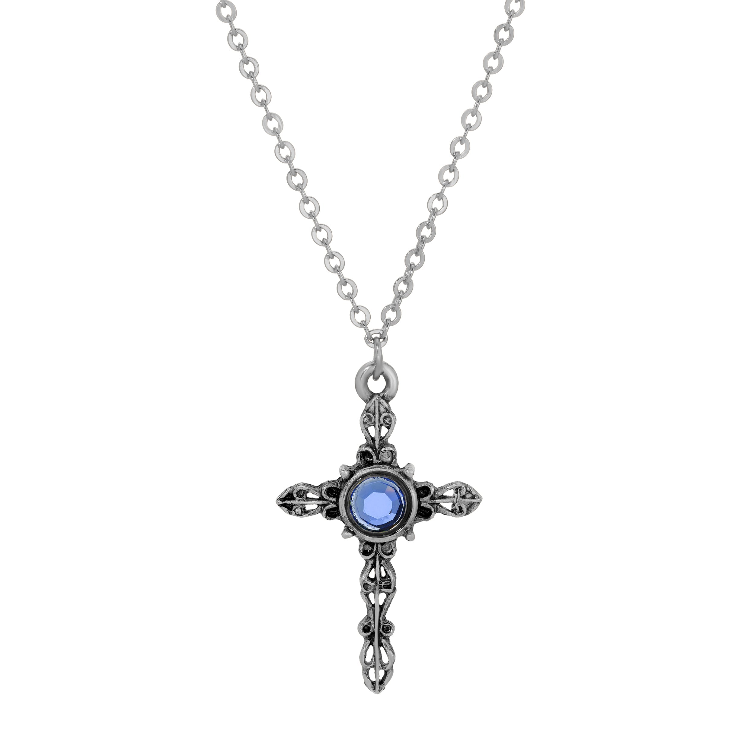 Symbols Of Faith Sapphire Crystal Cross Pendant Necklace 18"