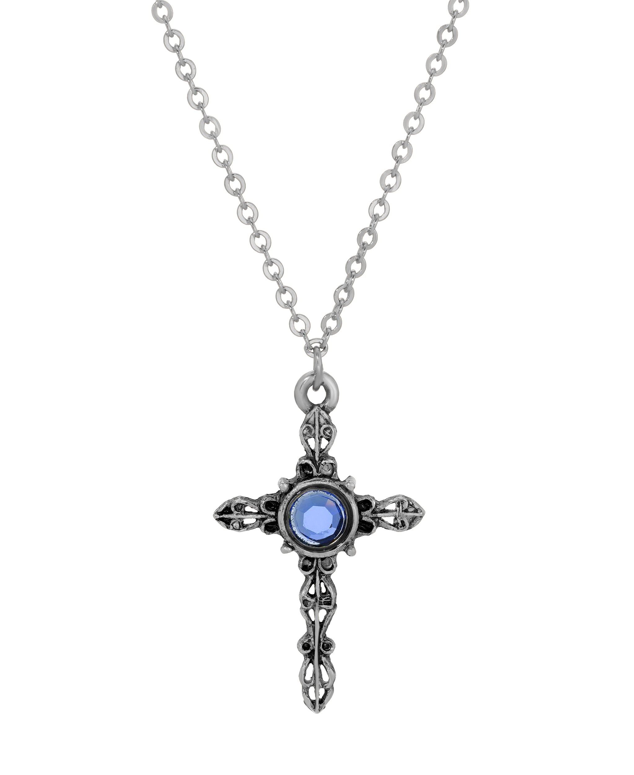 Symbols Of Faith Sapphire Crystal Cross Pendant Necklace 18"