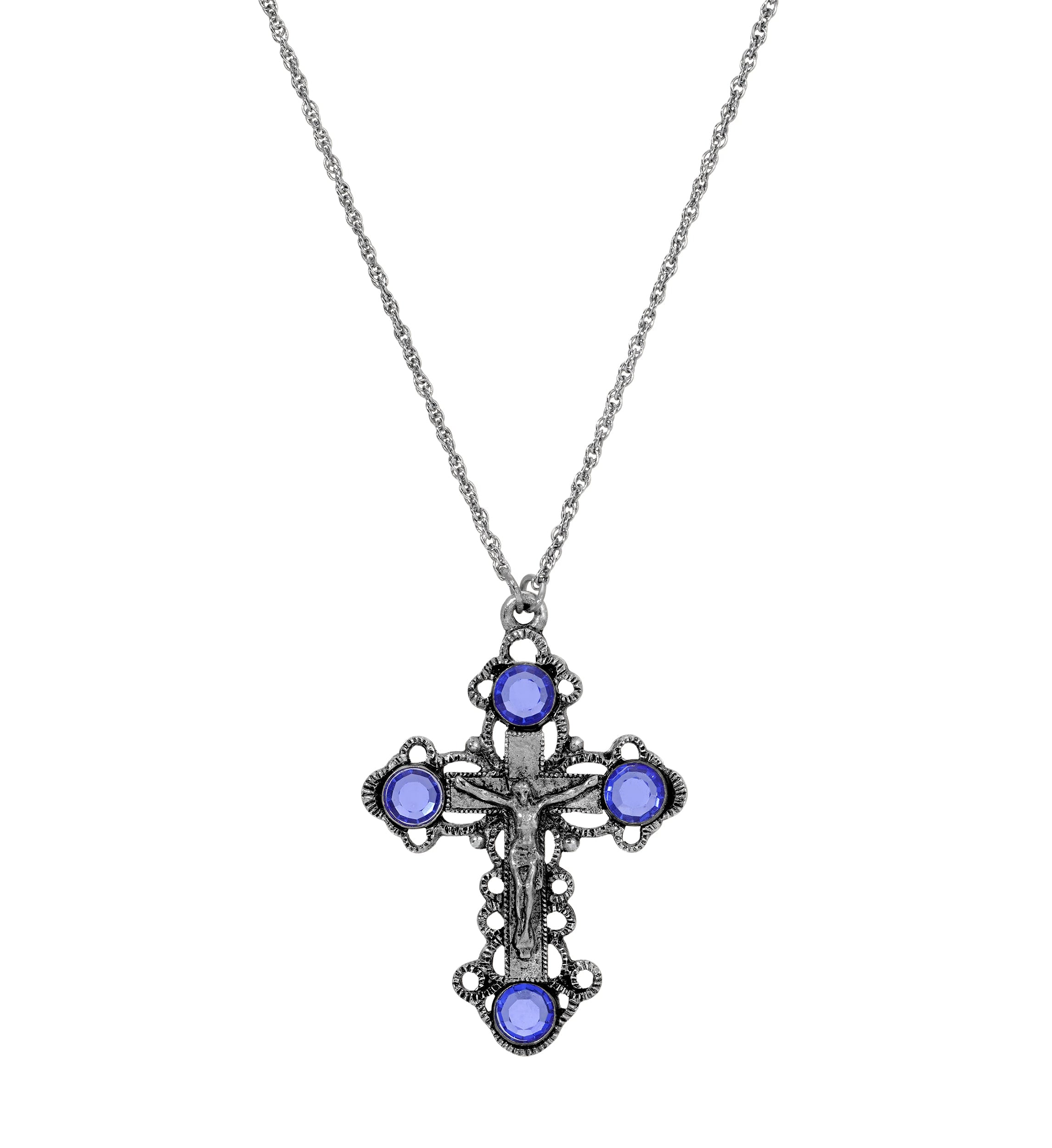 Symbols Of Faith Sapphire Crystal Crucifix Pendant Necklace 18"