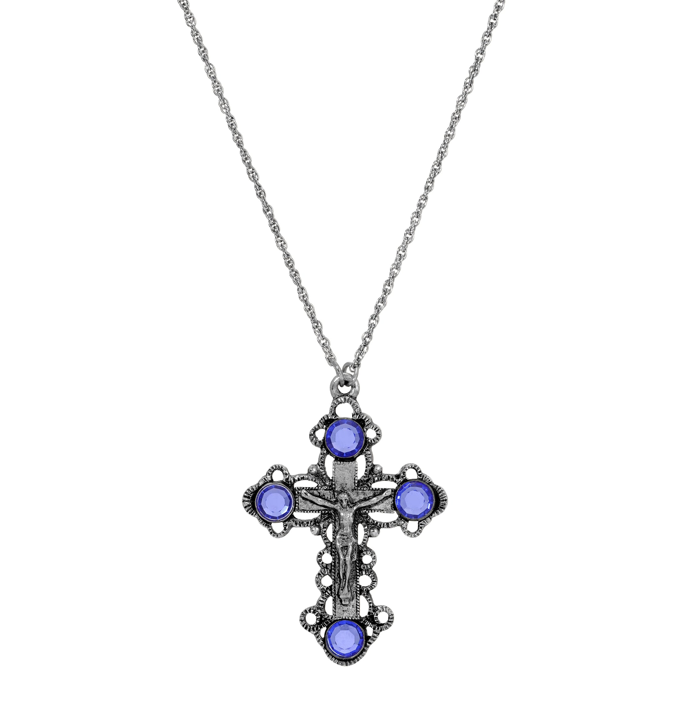Symbols Of Faith Sapphire Crystal Crucifix Pendant Necklace 18"