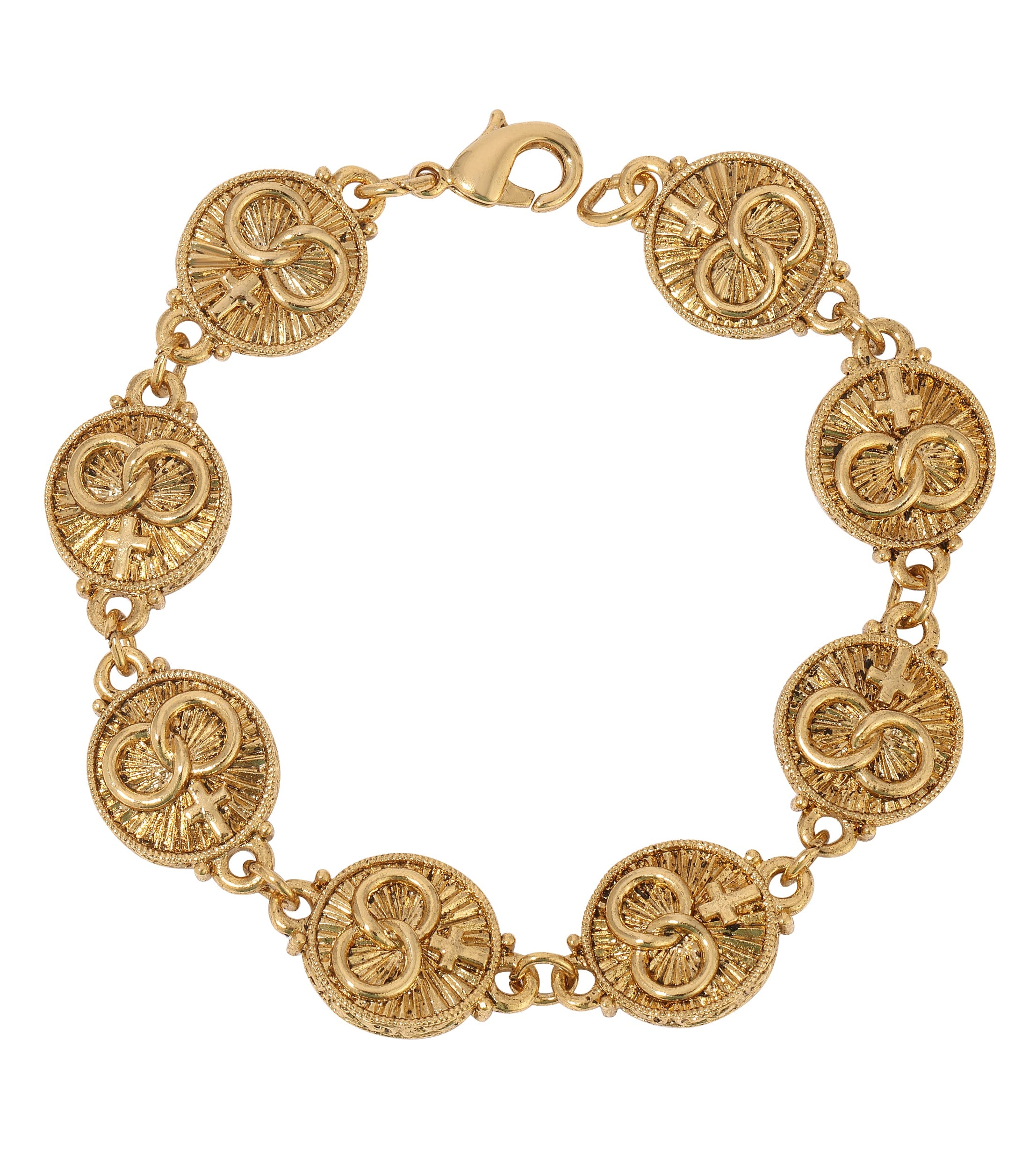 Symbols Of Faith Radiant Cross and Interlinking Rings Bracelet