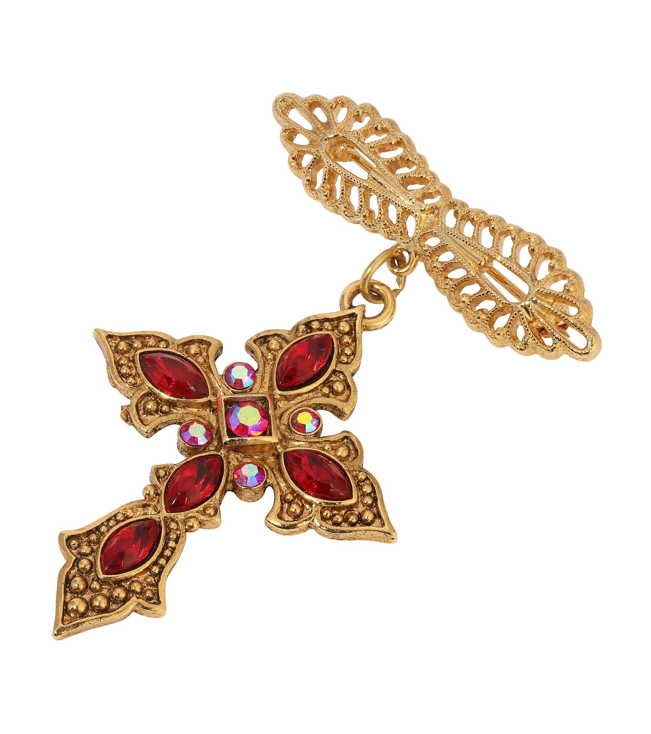 Symbols Of Faith Crux Ornata Red Crystal Cross Pin