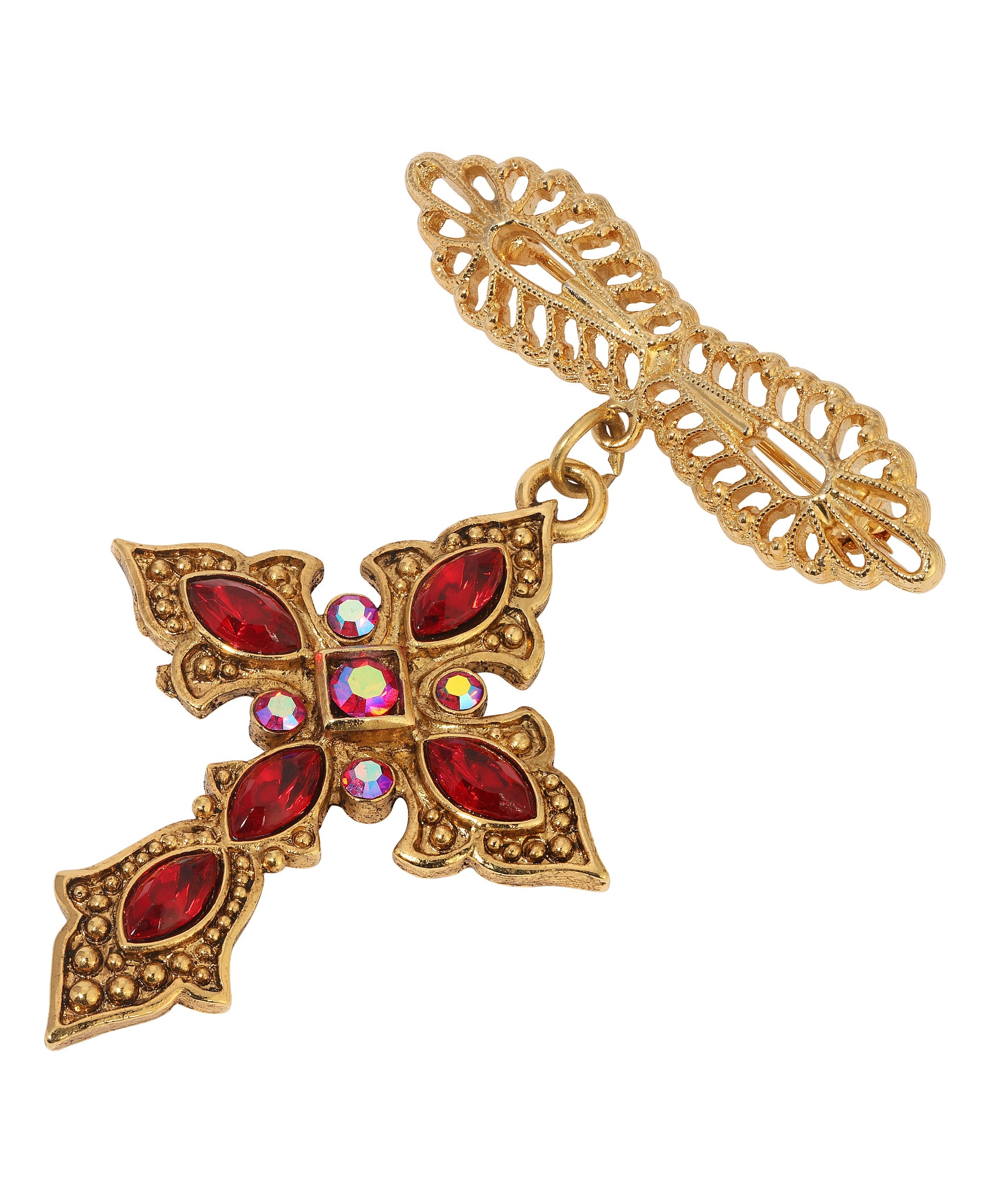 Symbols Of Faith Crux Ornata Red Crystal Cross Pin