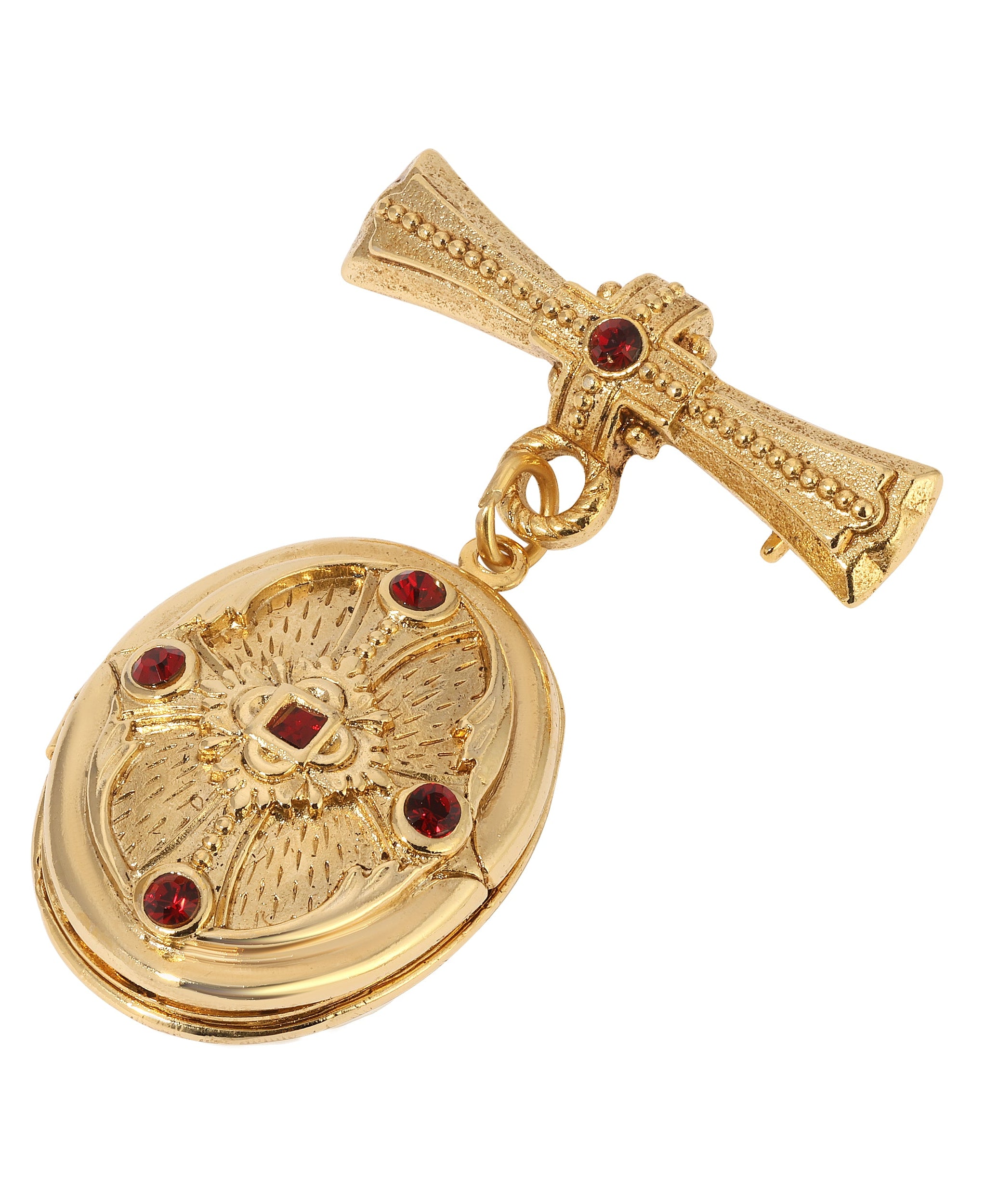 Symbols of Faith Sacred Keepsake Red Crystal Photo Locket Brooch Pin